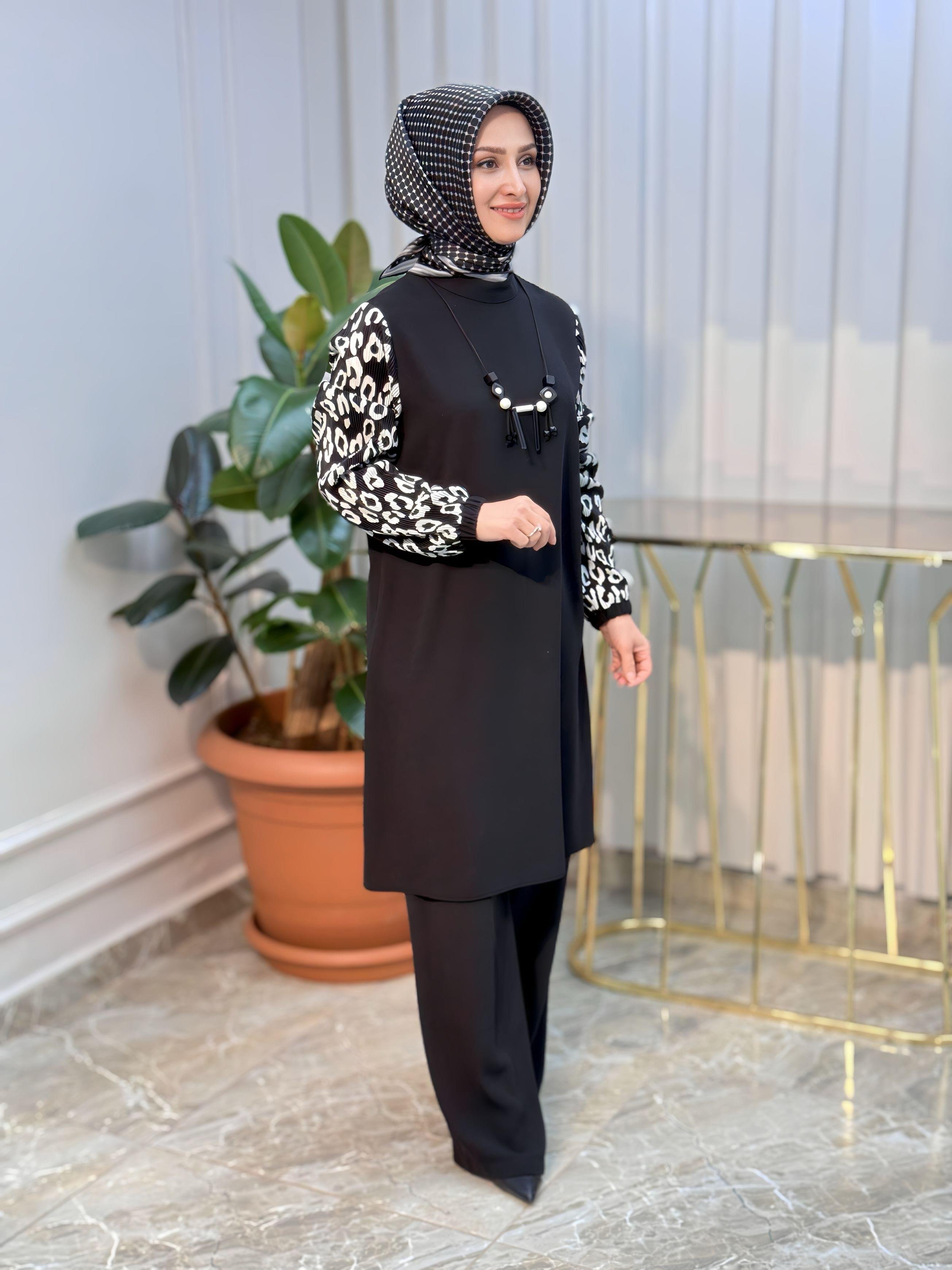 KOLU PİLLİSELİ LEOPAR TUNİK HAYA-1528
