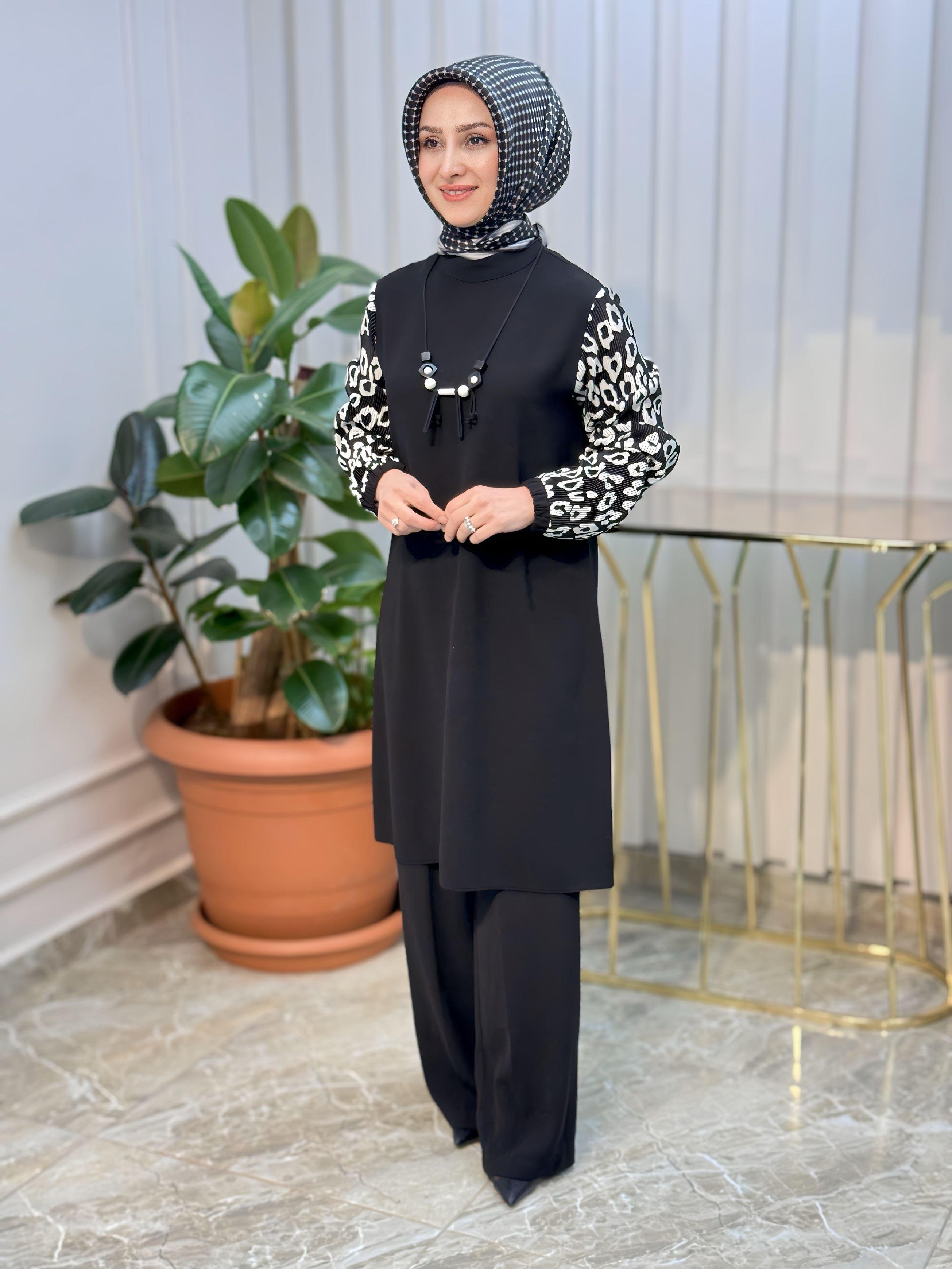 KOLU PİLLİSELİ LEOPAR TUNİK HAYA-1528