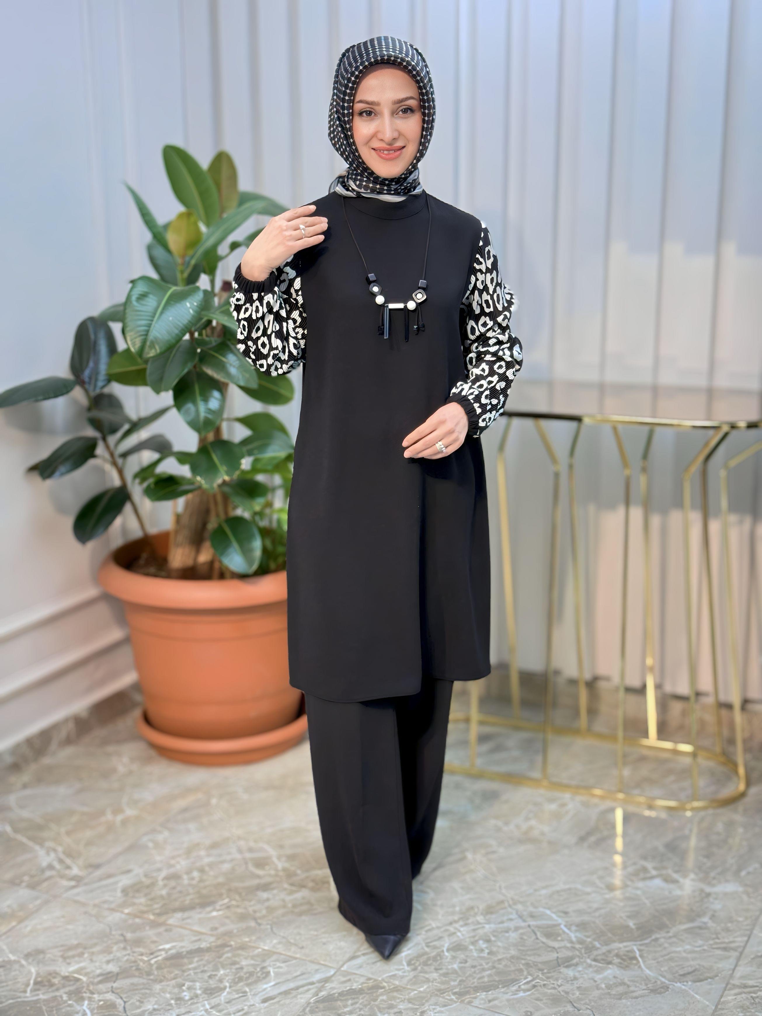 KOLU PİLLİSELİ LEOPAR TUNİK HAYA-1528