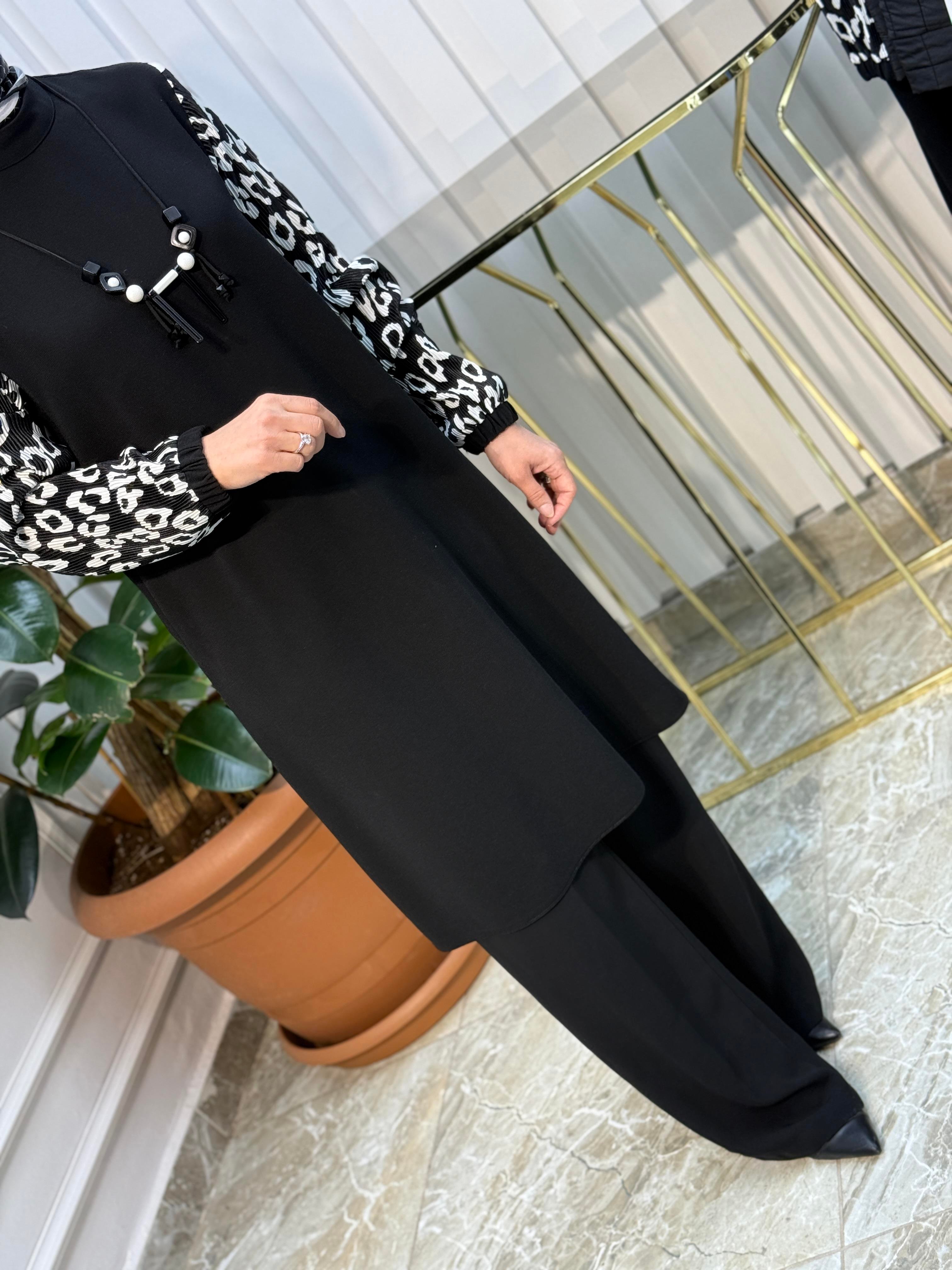 KOLU PİLLİSELİ LEOPAR TUNİK HAYA-1528