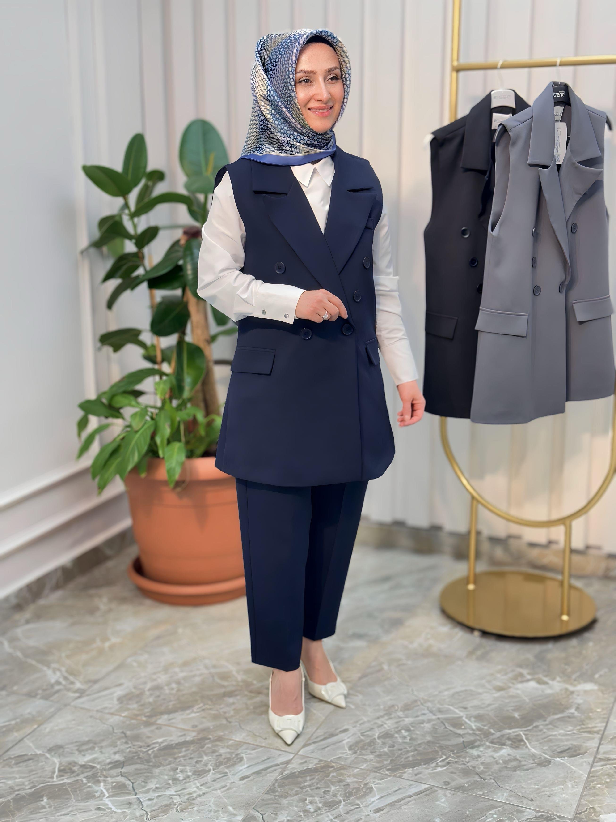 KRUVAZE YAKA ÖNDEN DÜĞMELİ YELEK -6004 