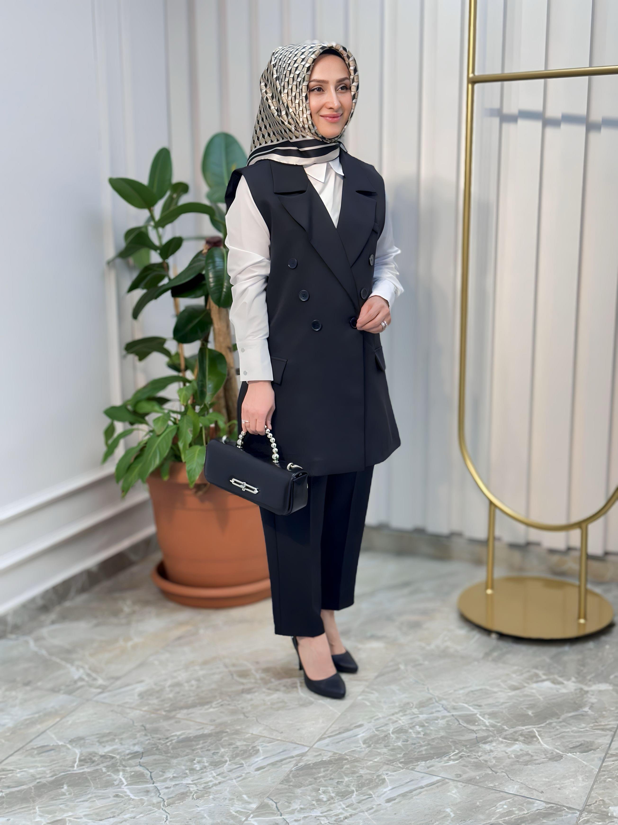 KRUVAZE YAKA ÖNDEN DÜĞMELİ YELEK -6004 