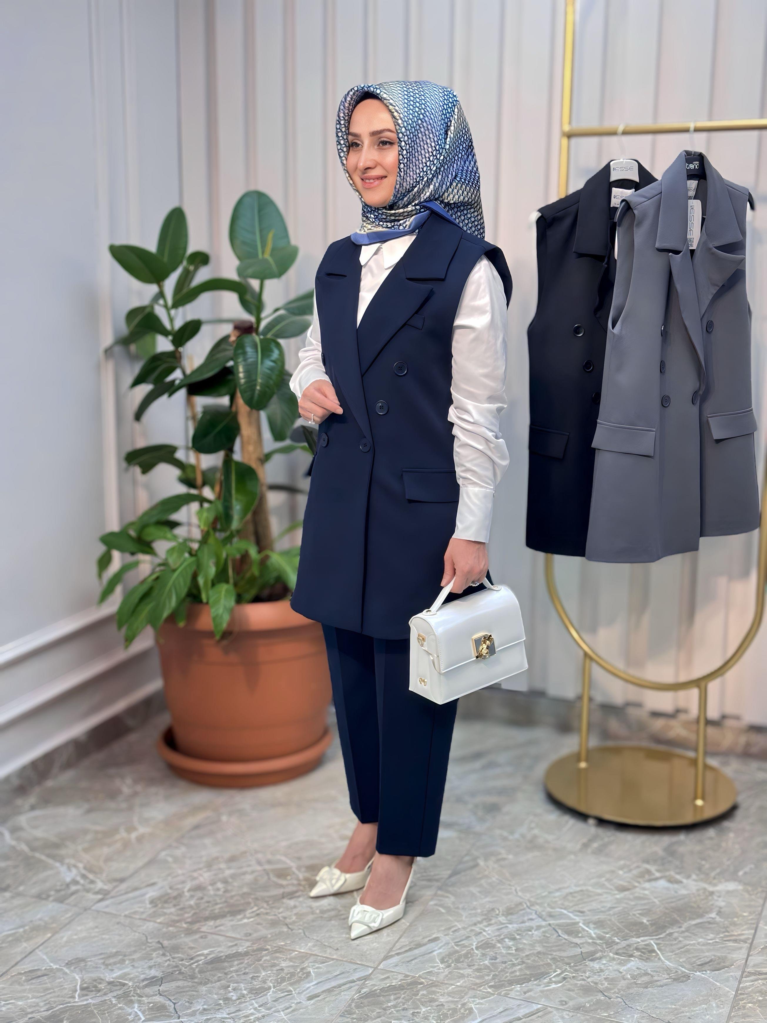 KRUVAZE YAKA ÖNDEN DÜĞMELİ YELEK -6004 