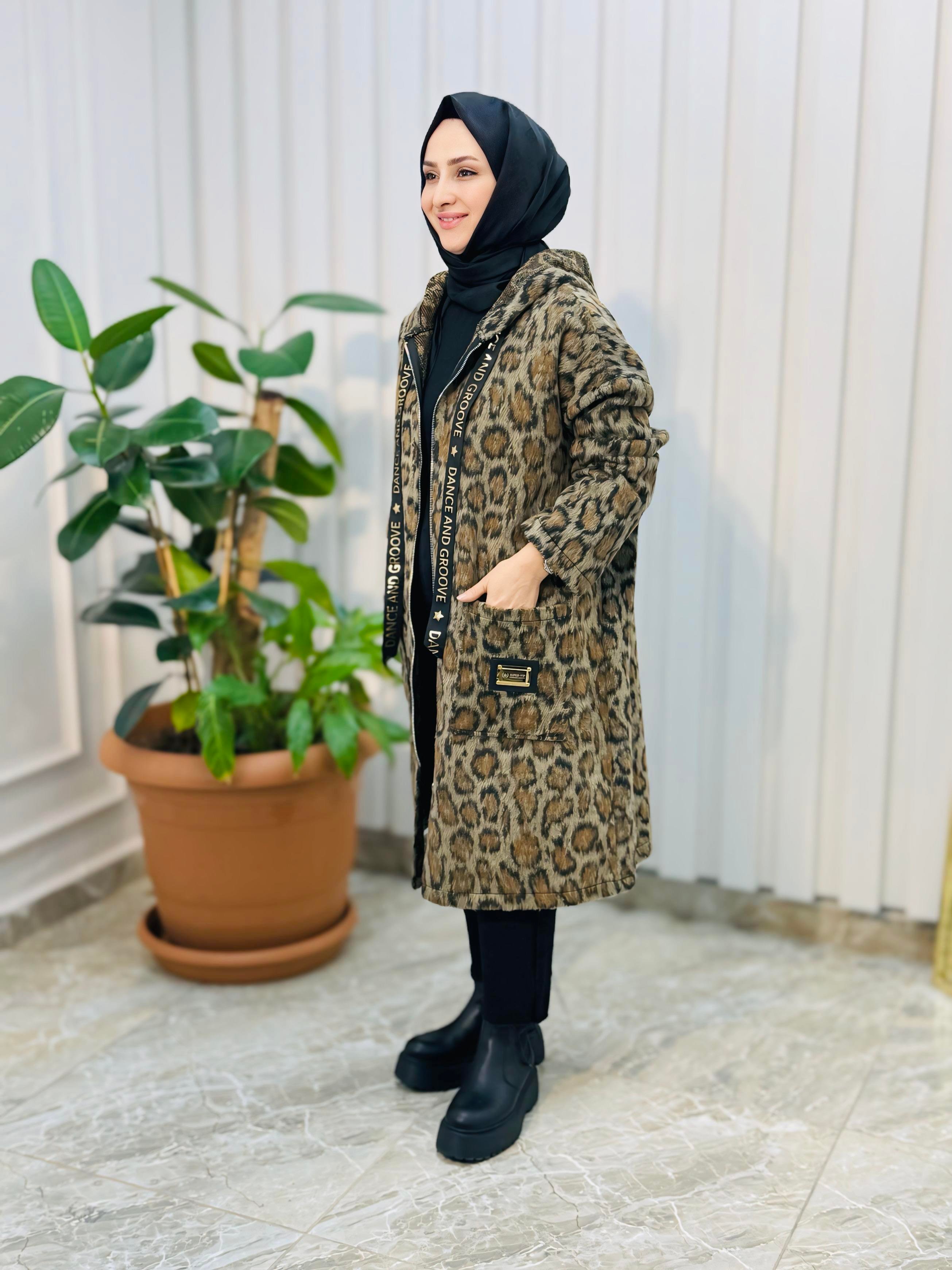 LEOPAR DESENLİ ÖRME KAP-2066