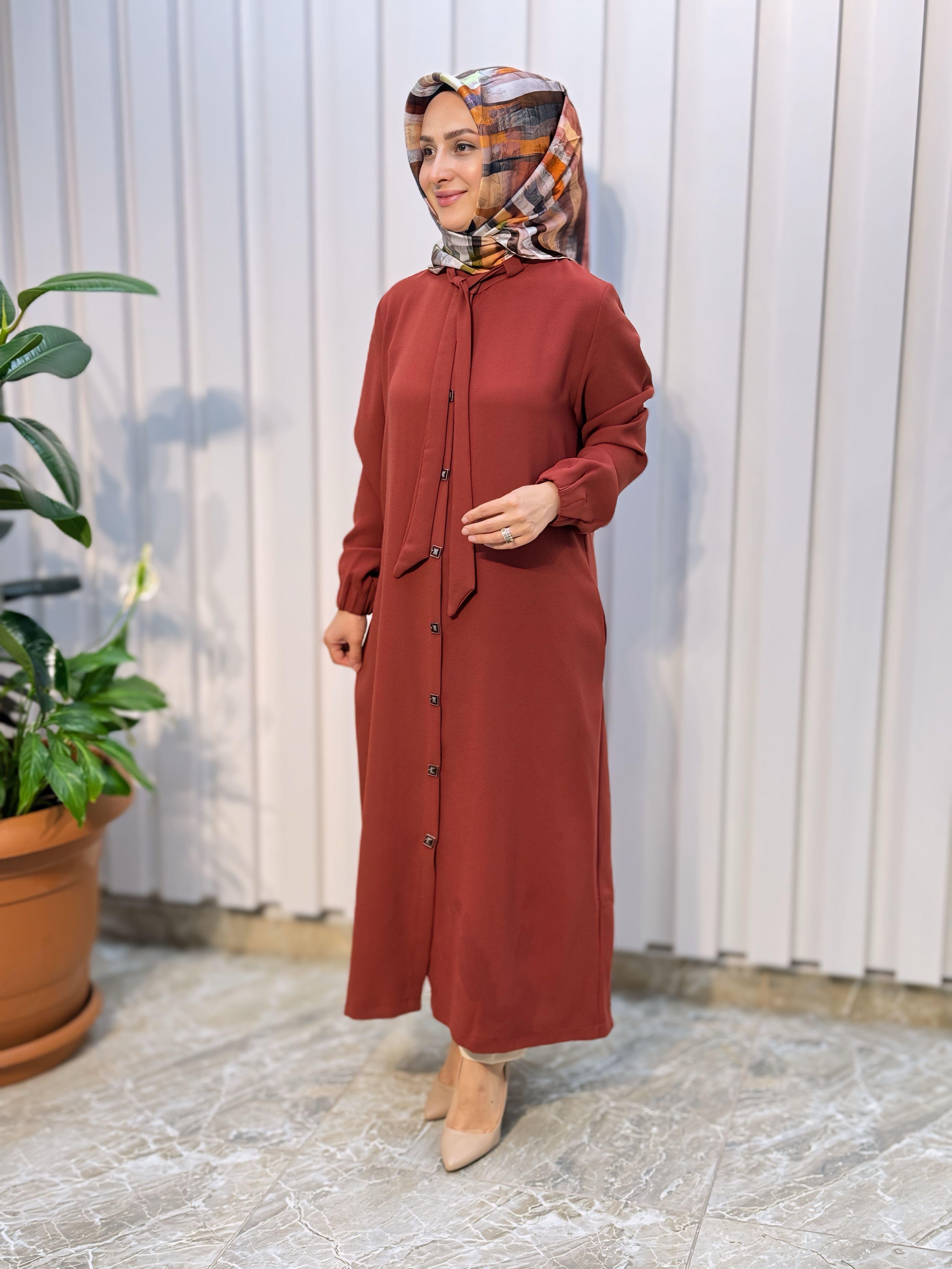 ÖNÜ ÇIT ÇITLI YAKASI FULAR DETAYLI GİY-ÇIK -4125