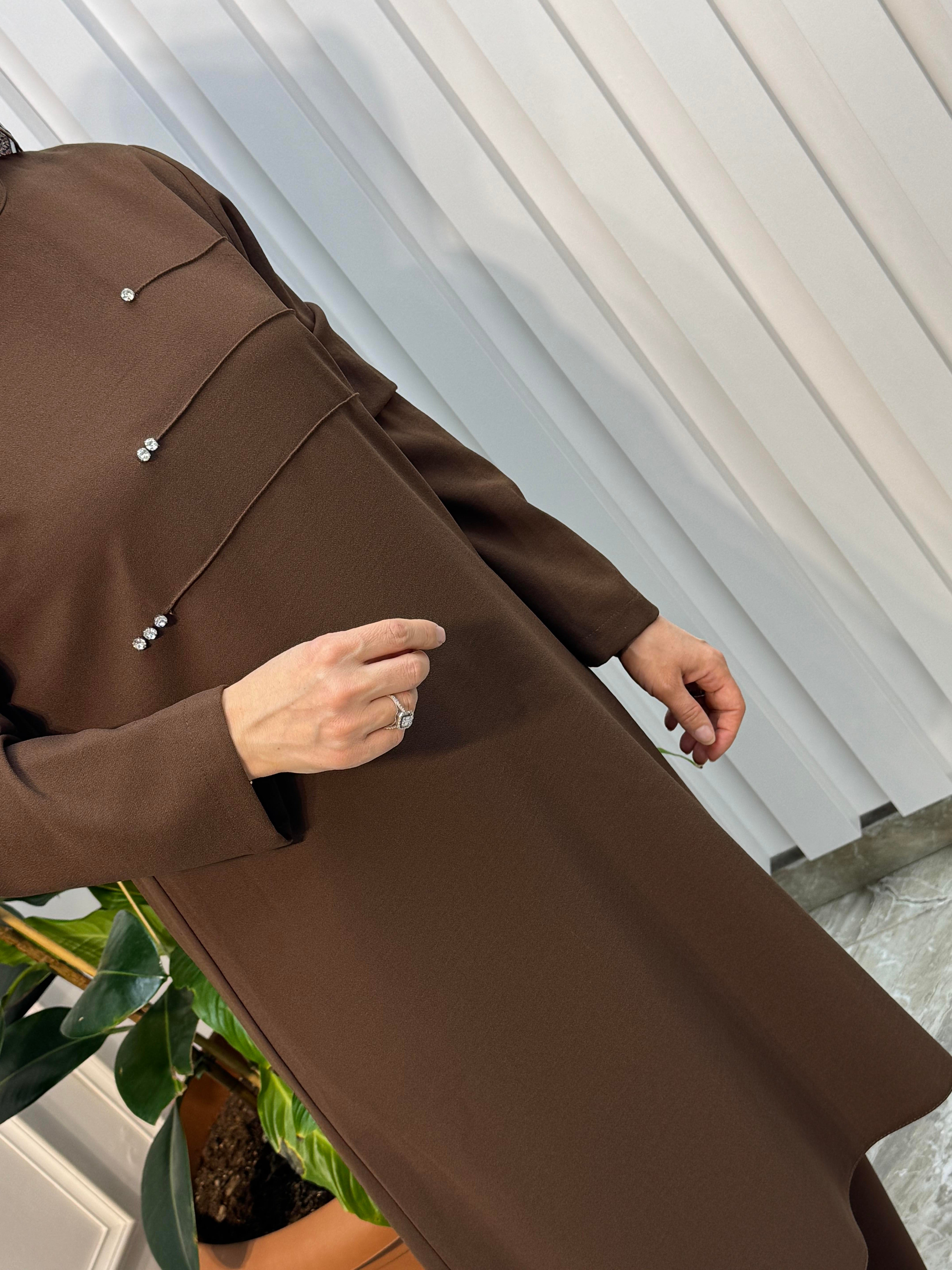 ÖNÜ NERVÜRLÜ TAŞ DETAYLI PANTOLONLU TAKIM-4190