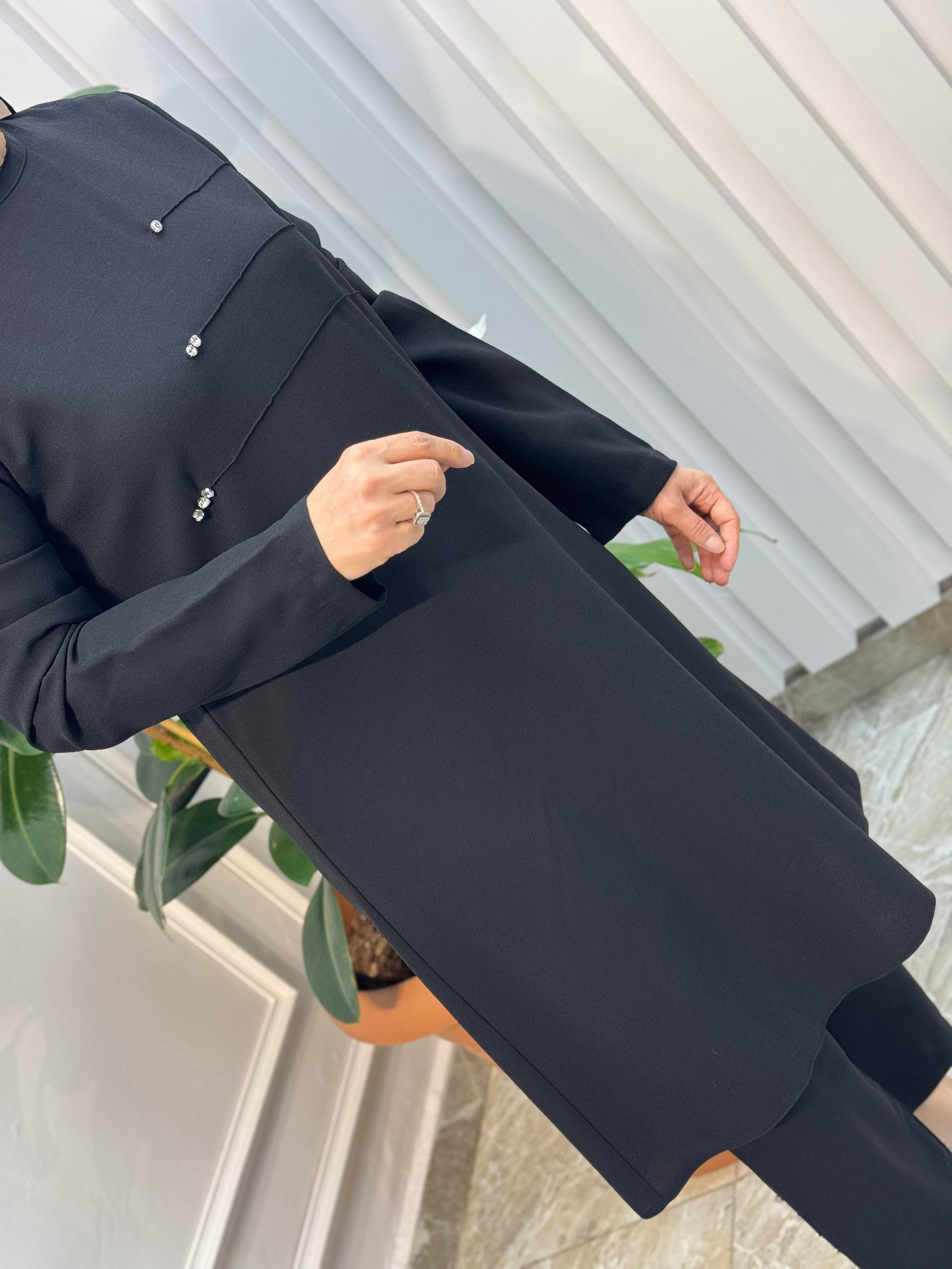 ÖNÜ NERVÜRLÜ TAŞ DETAYLI PANTOLONLU TAKIM-4190