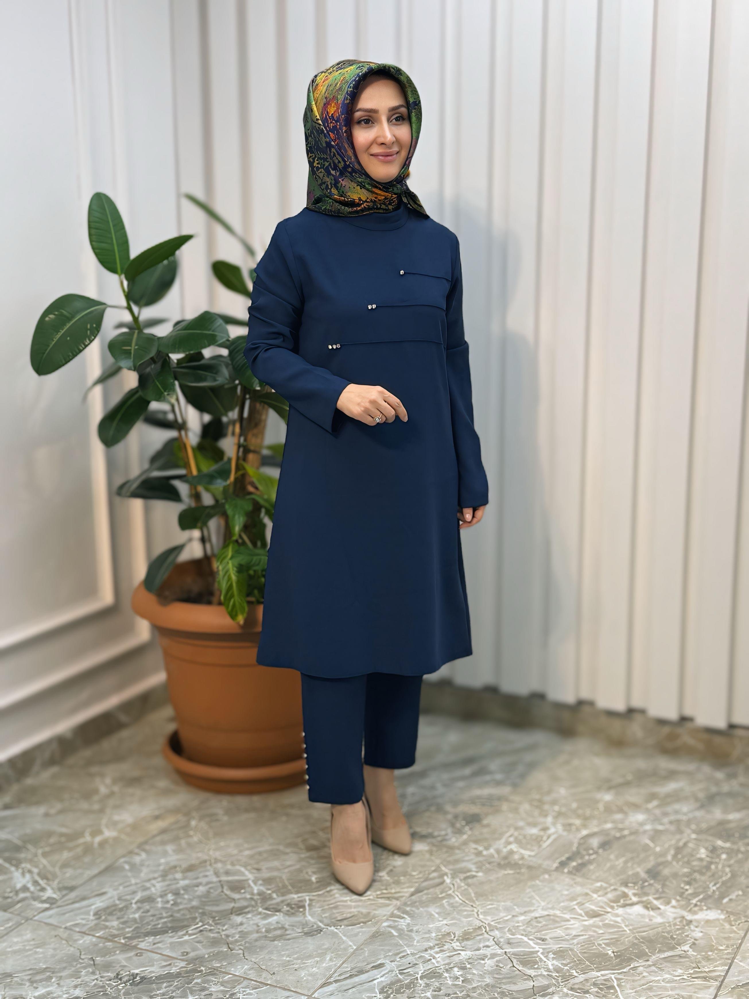 ÖNÜ NERVÜRLÜ TAŞ DETAYLI PANTOLONLU TAKIM-4190