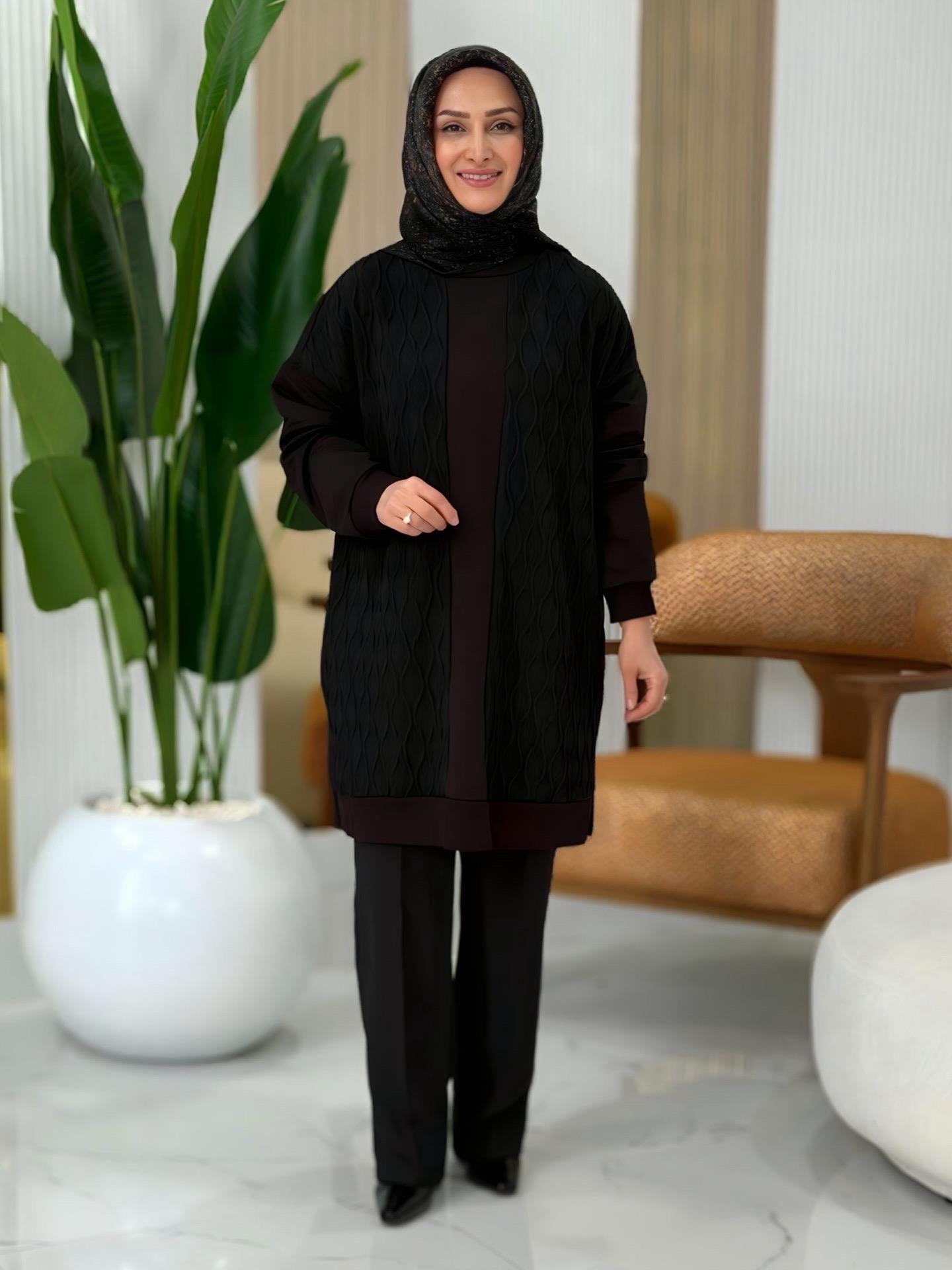 PUANE DALGA DESEN TUNİK SİYAH- 10760