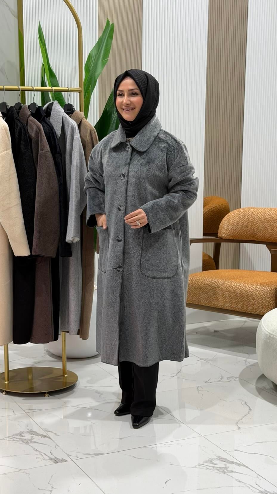 PUANE DÜĞMELİ ANGORA KABAN ANTRASİT- 15220