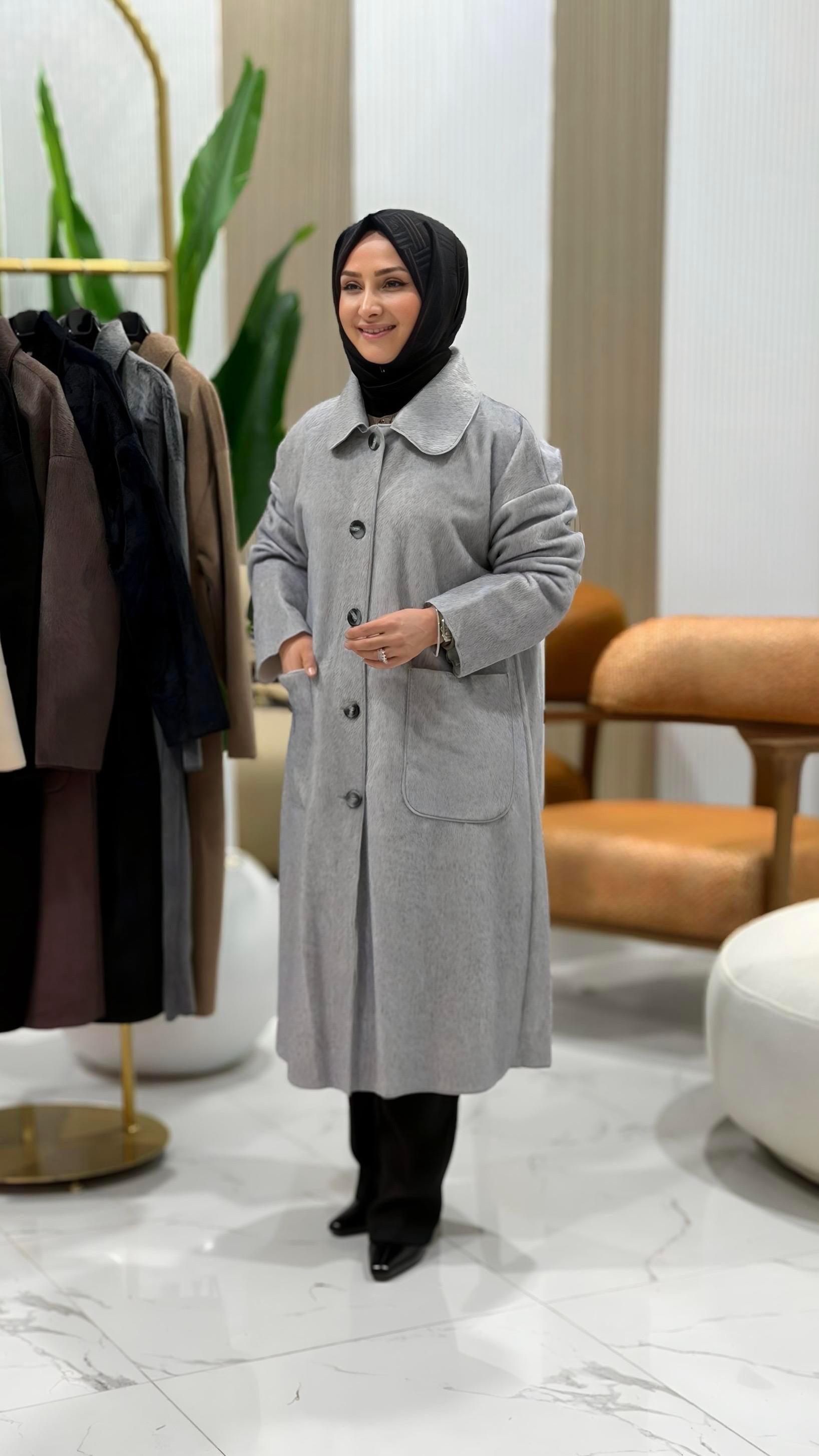 PUANE DÜĞMELİ ANGORA KABAN GRİ- 15220