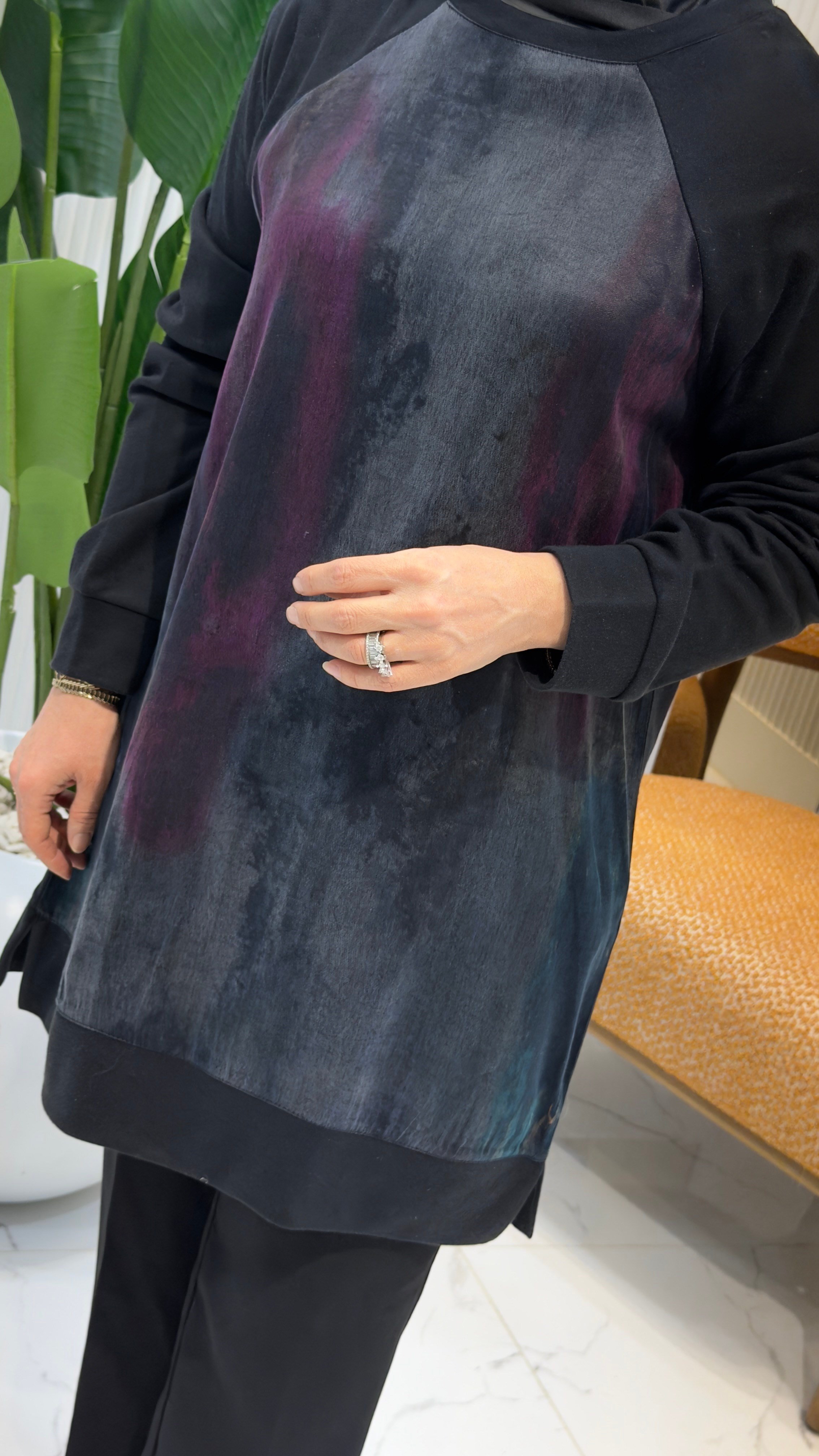 REGLAN KOL ÖNÜ QUPRA GARNİLİ KADIN MODAL TUNİK SİYAH KADO 262854