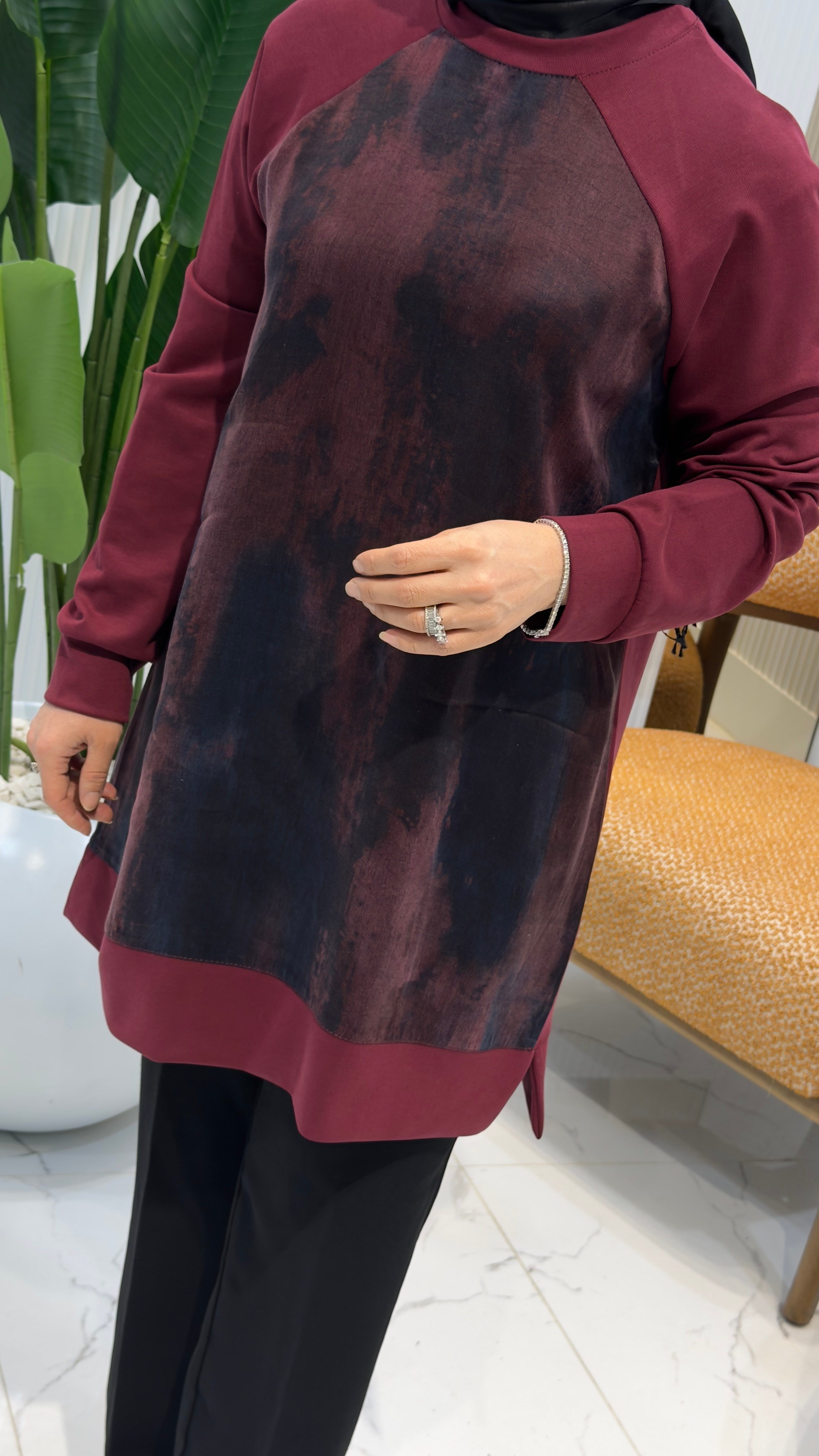 REGLAN KOL ÖNÜ QUPRA GARNİLİ KADIN MODAL TUNİK BORDO KADO 262854