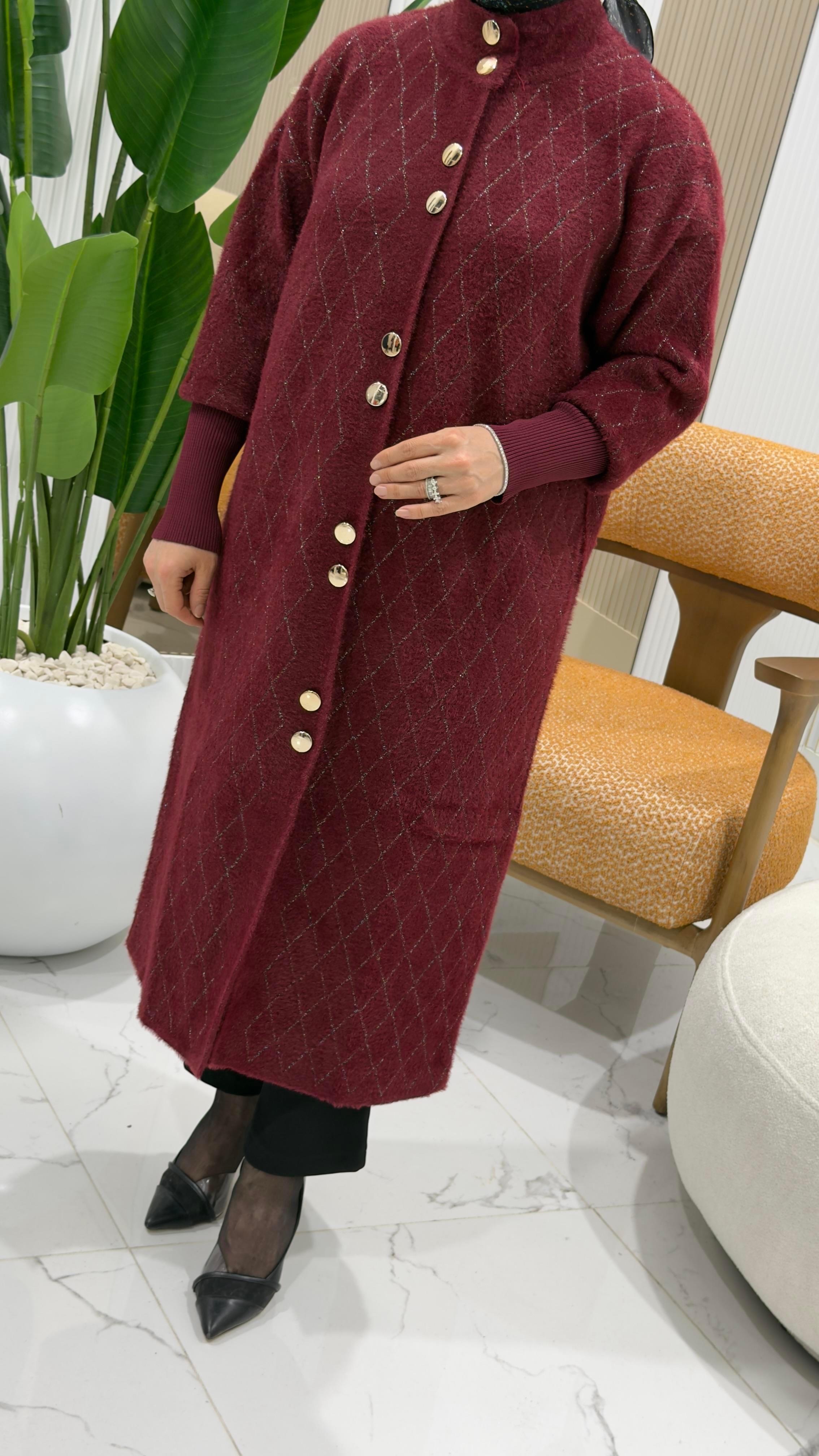 SOFF ÖNÜ DÜĞMELİ KOL RİBANALI ANGORA HIRKA BORDO - 4949