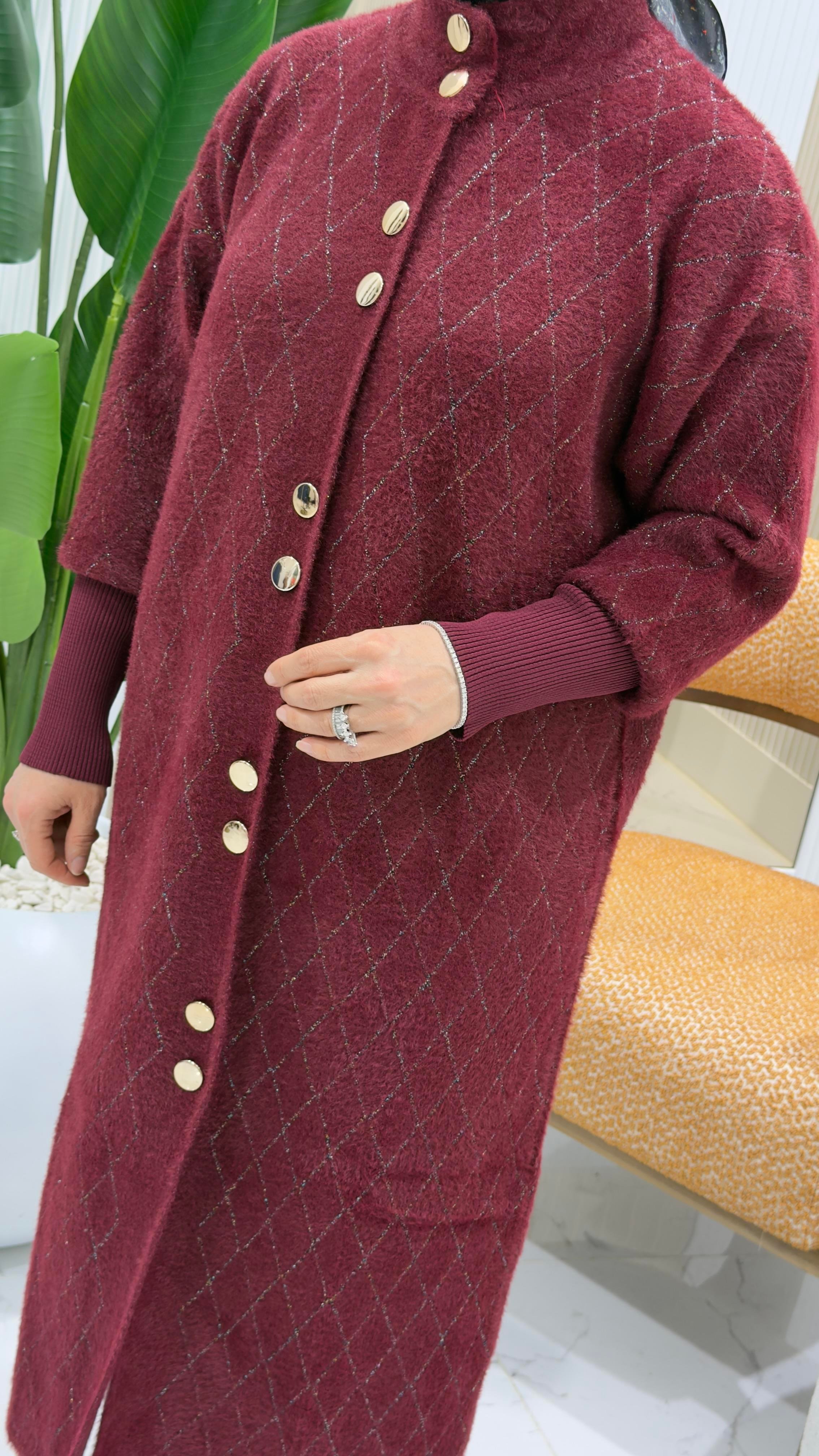 SOFF ÖNÜ DÜĞMELİ KOL RİBANALI ANGORA HIRKA BORDO - 4949