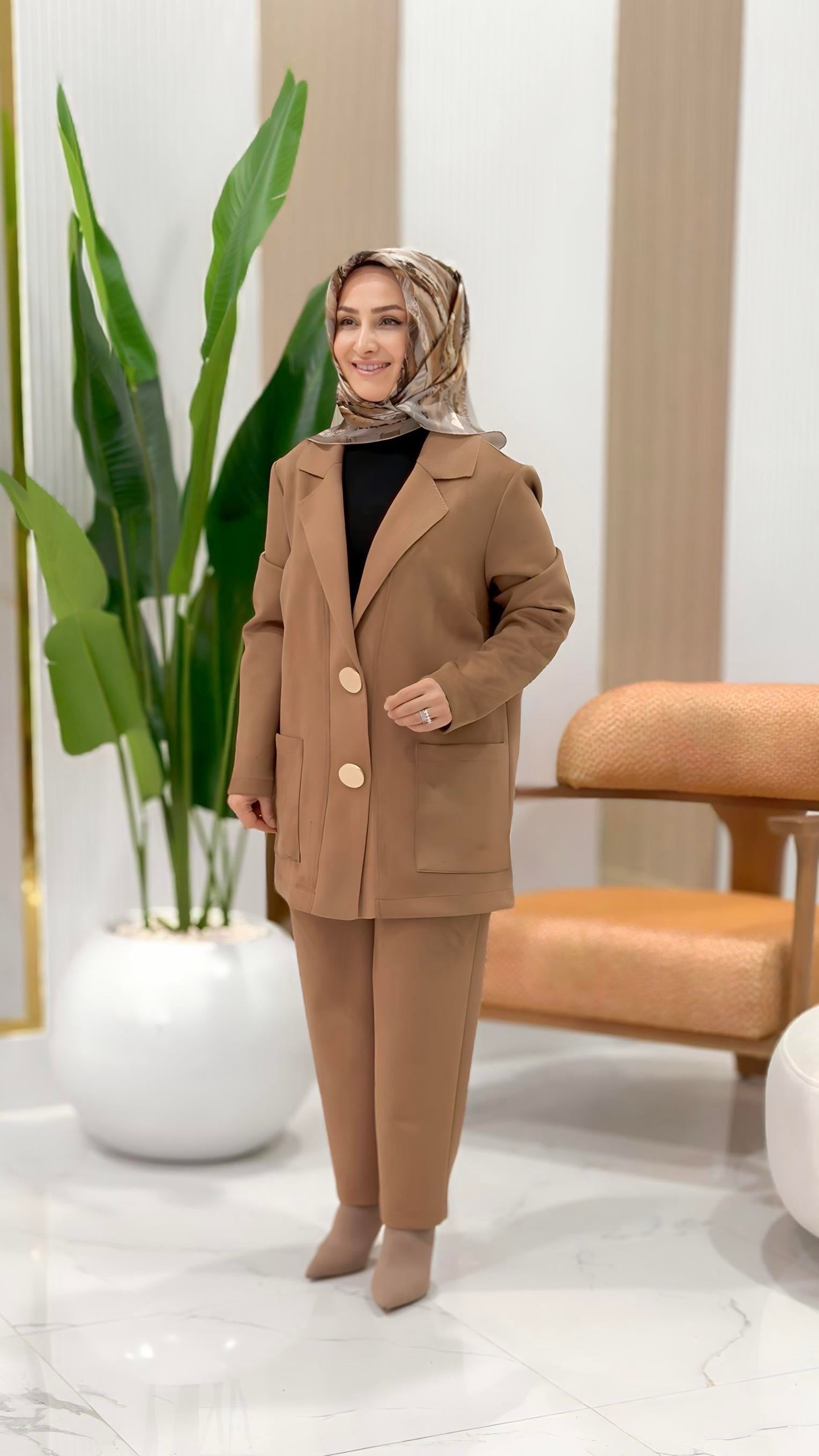 TIĞ TRİKO SÜET PANTOLONLU TAKIM CAMEL- 5039.01