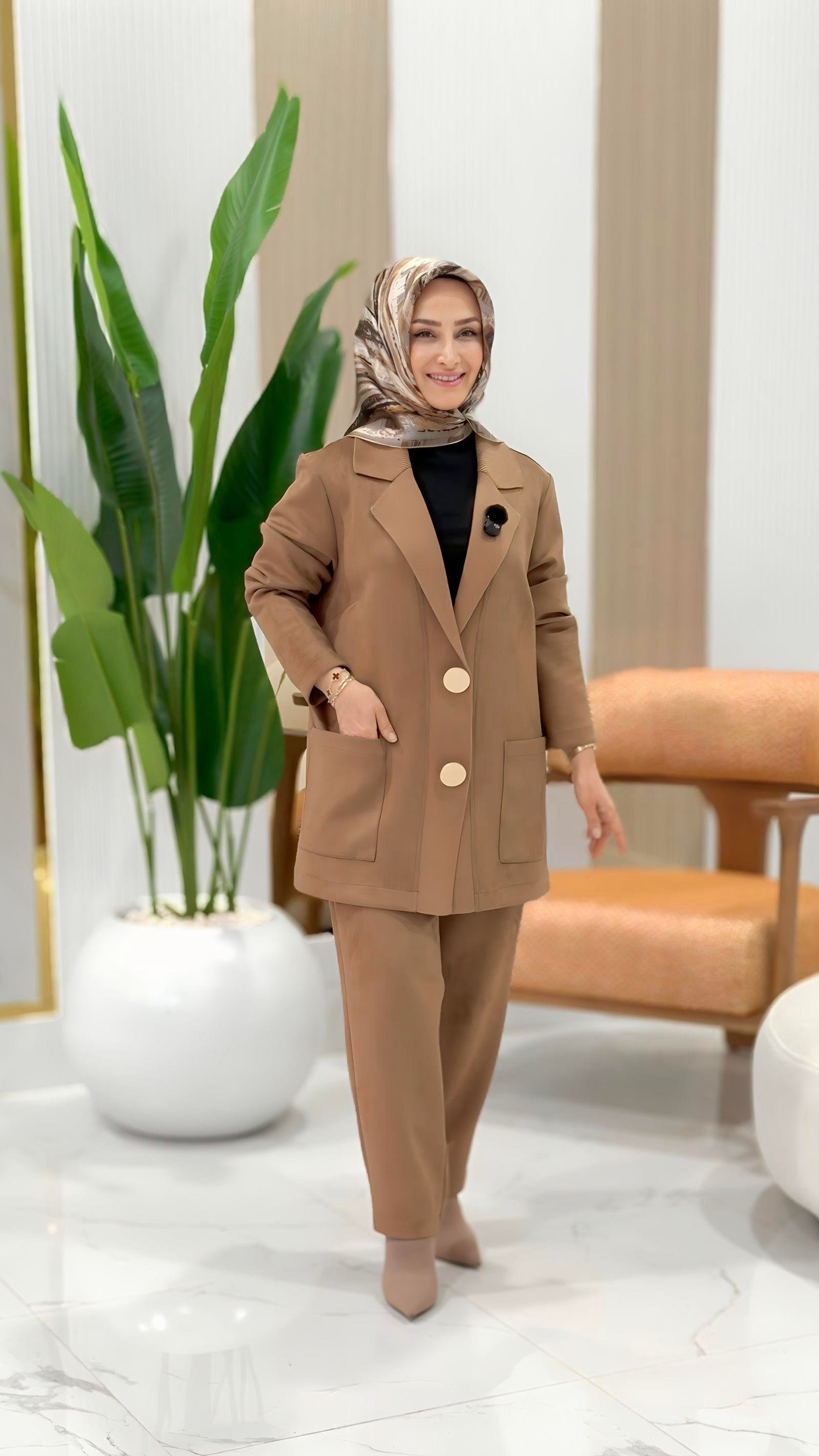 TIĞ TRİKO SÜET PANTOLONLU TAKIM CAMEL- 5039.01
