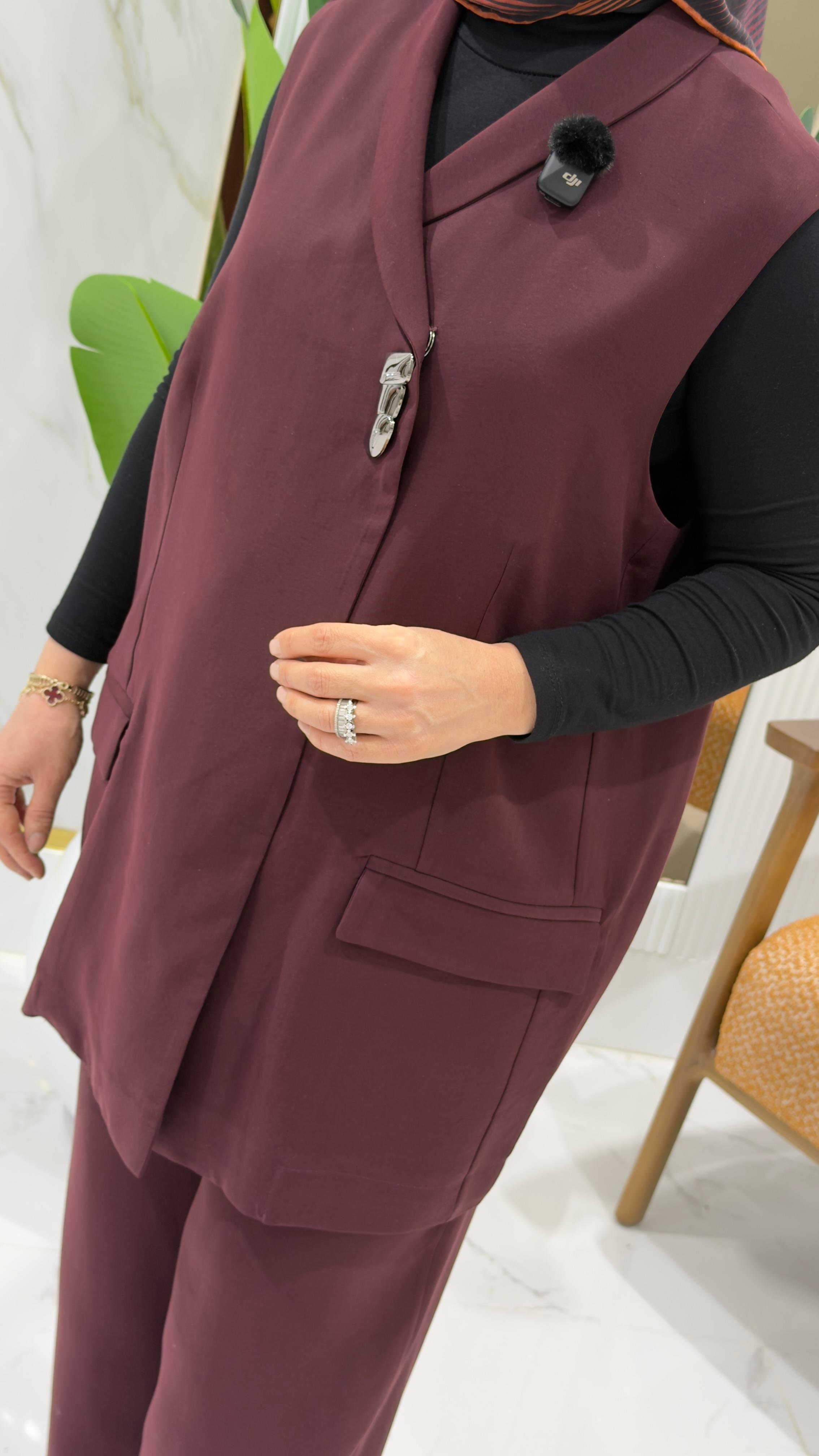 TIĞ TRİKO TEK DÜĞMELİ YELEK PANTOLON TAKIM BORDO 5033.01