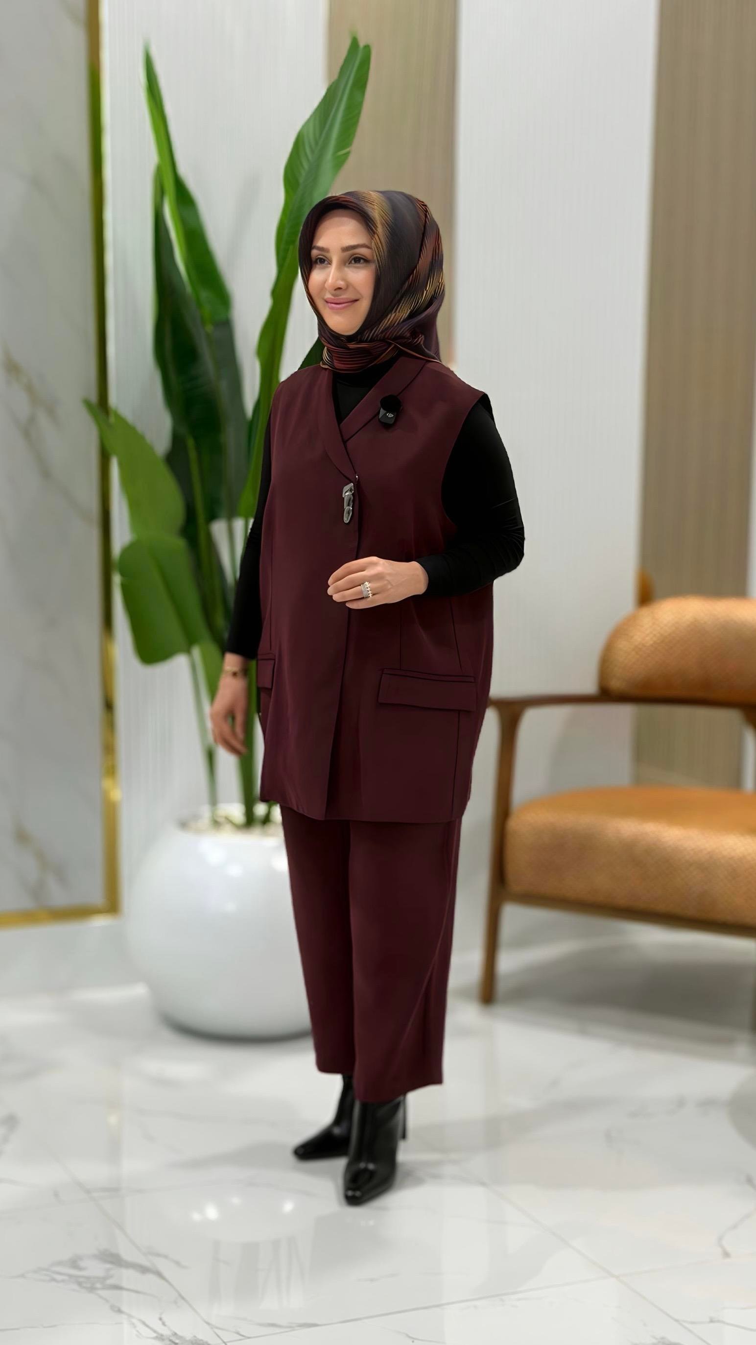 TIĞ TRİKO TEK DÜĞMELİ YELEK PANTOLON TAKIM BORDO 5033.01