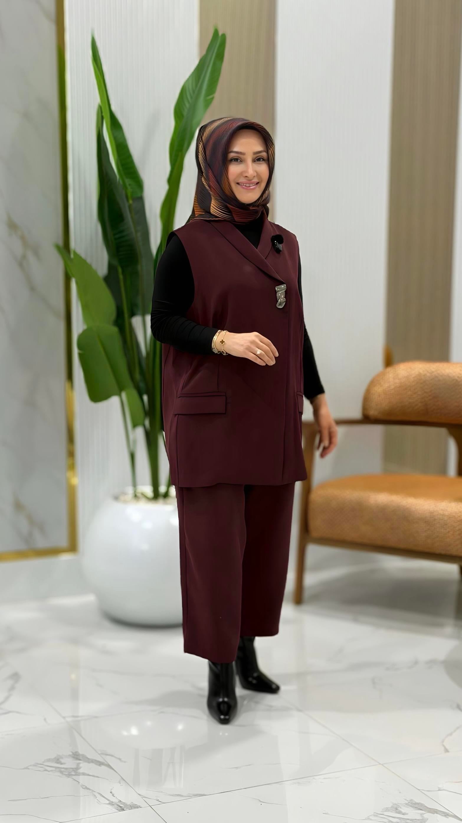 TIĞ TRİKO TEK DÜĞMELİ YELEK PANTOLON TAKIM BORDO 5033.01