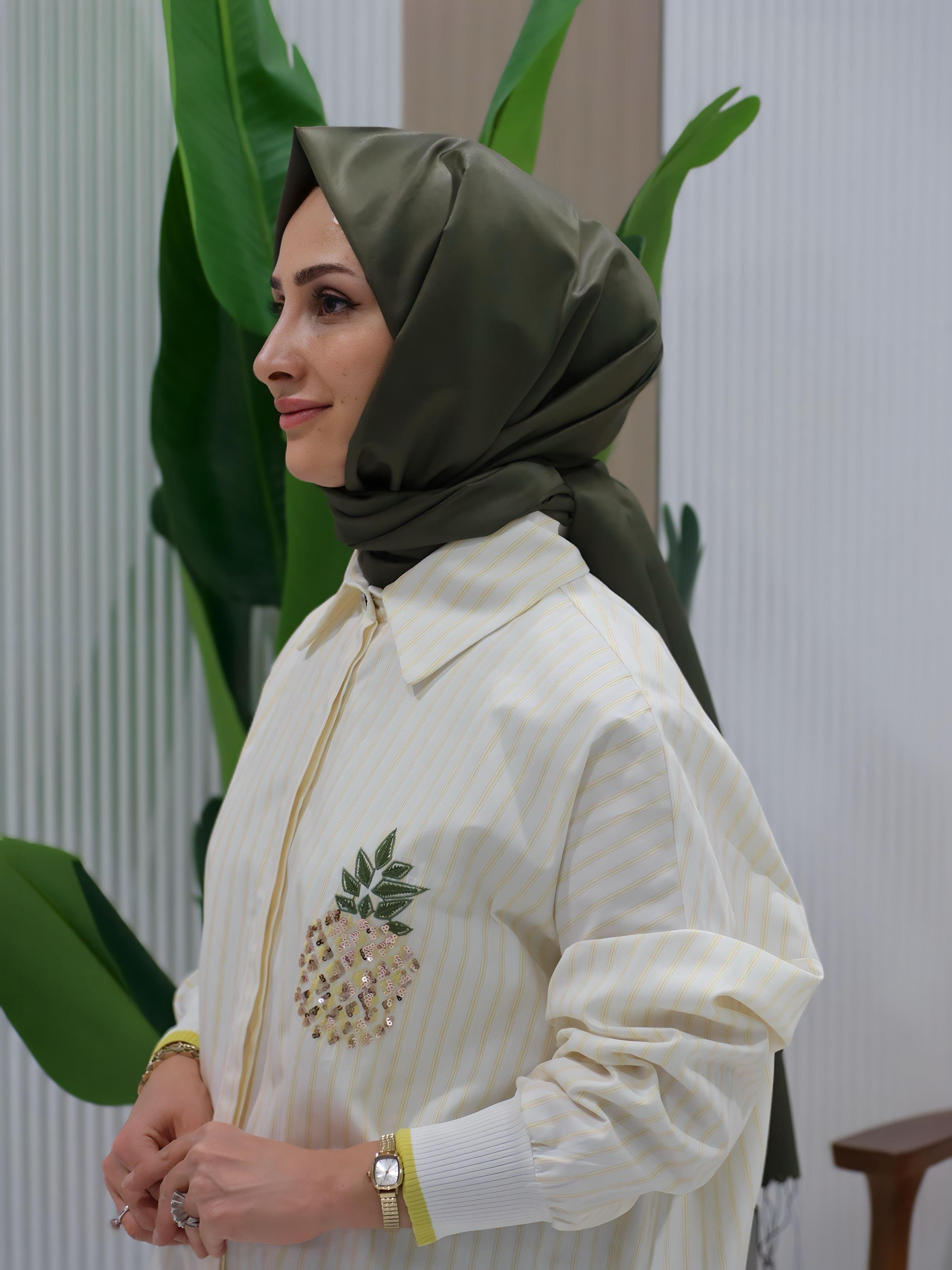 TIĞ TRİKO Triko Ribana Detaylı Nakışlı Çizgili Poplin Gömlek- 4008.01