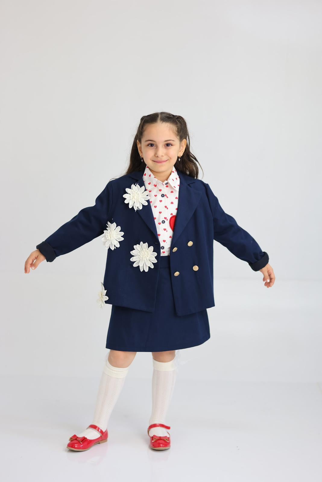 3D Aplikeli Oversize Lacivert Ceket