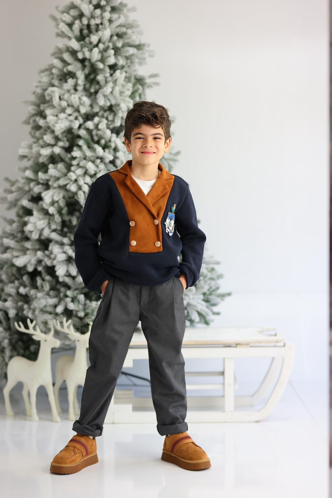 Ceket Yaka Polar Süet Garnili Sweat