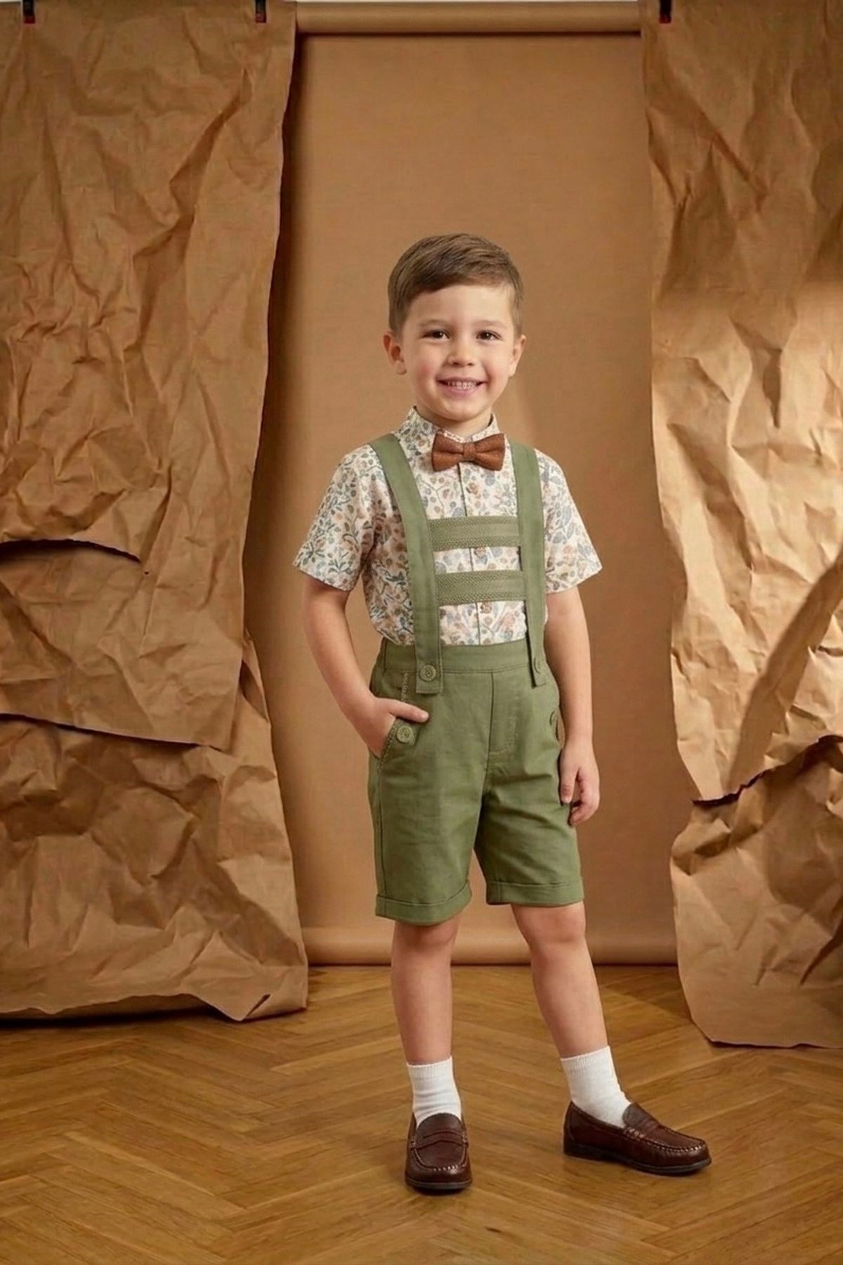 Çift Askılı Gabardin Şort