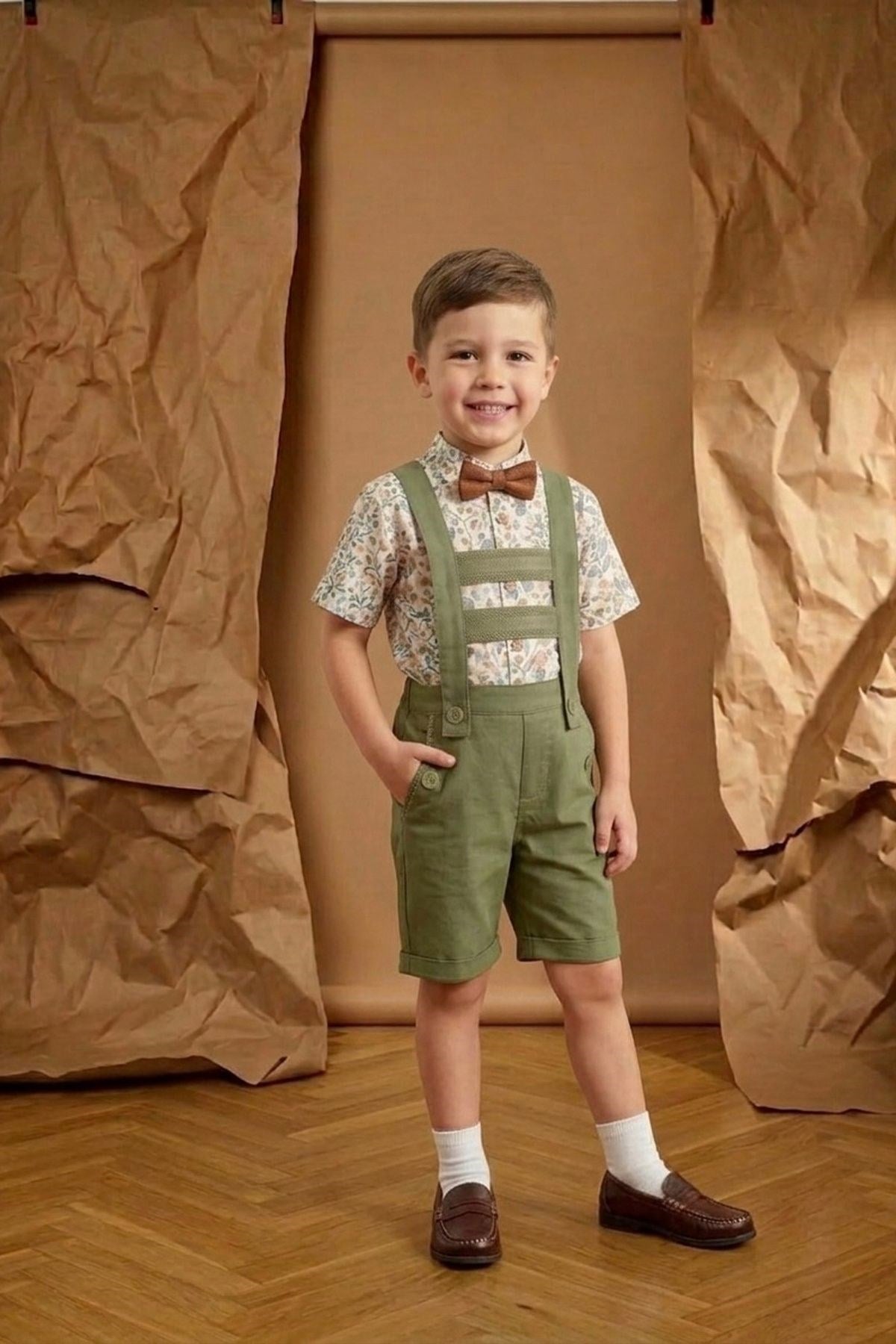 Çift Askılı Gabardin Şort