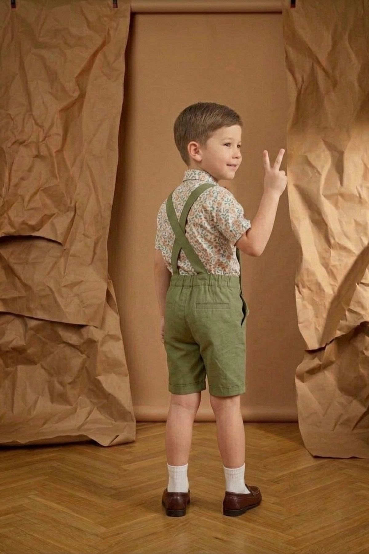 Çift Askılı Gabardin Şort