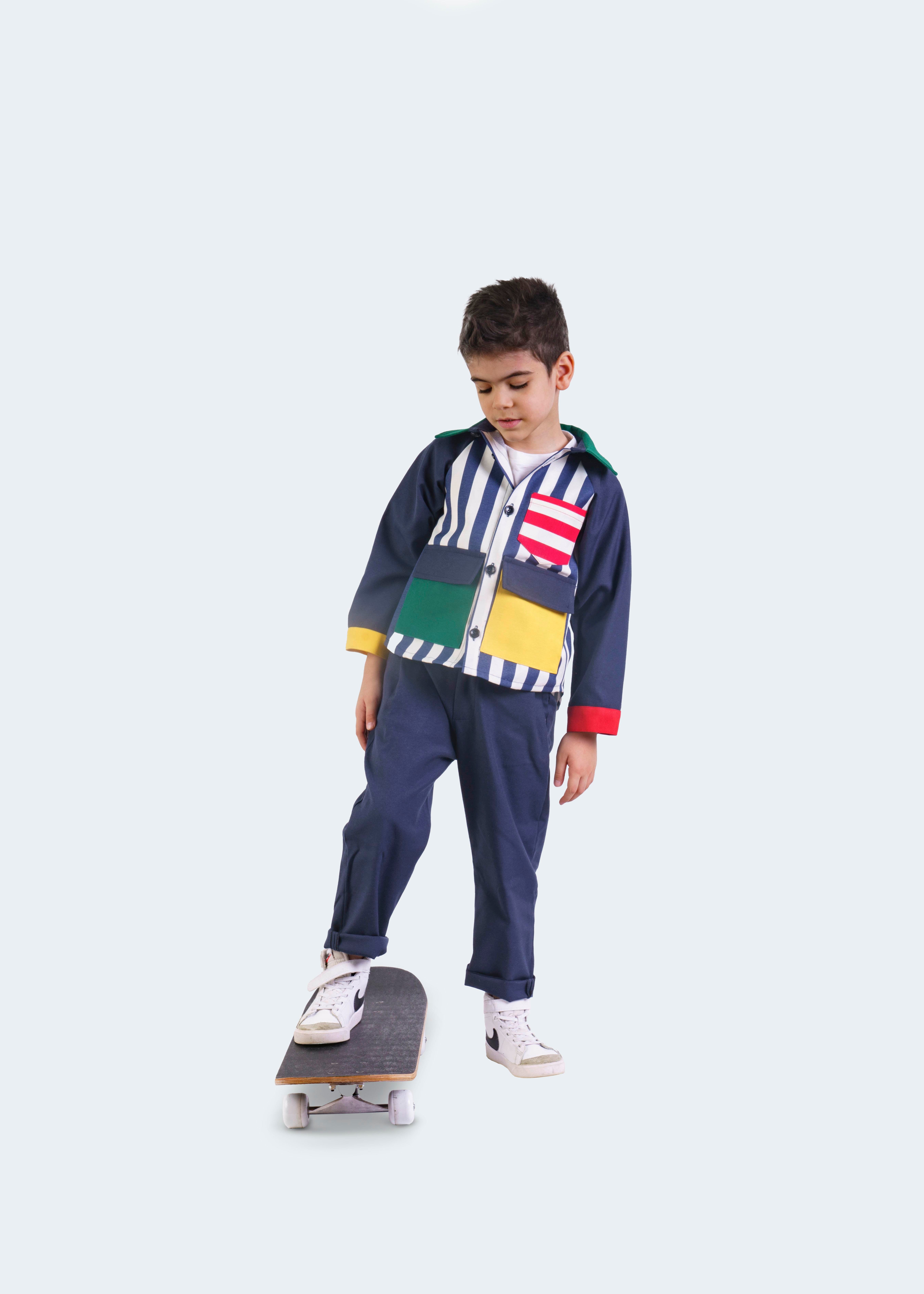 Çizgili Renkli Bloglu Gabardin Gömlek