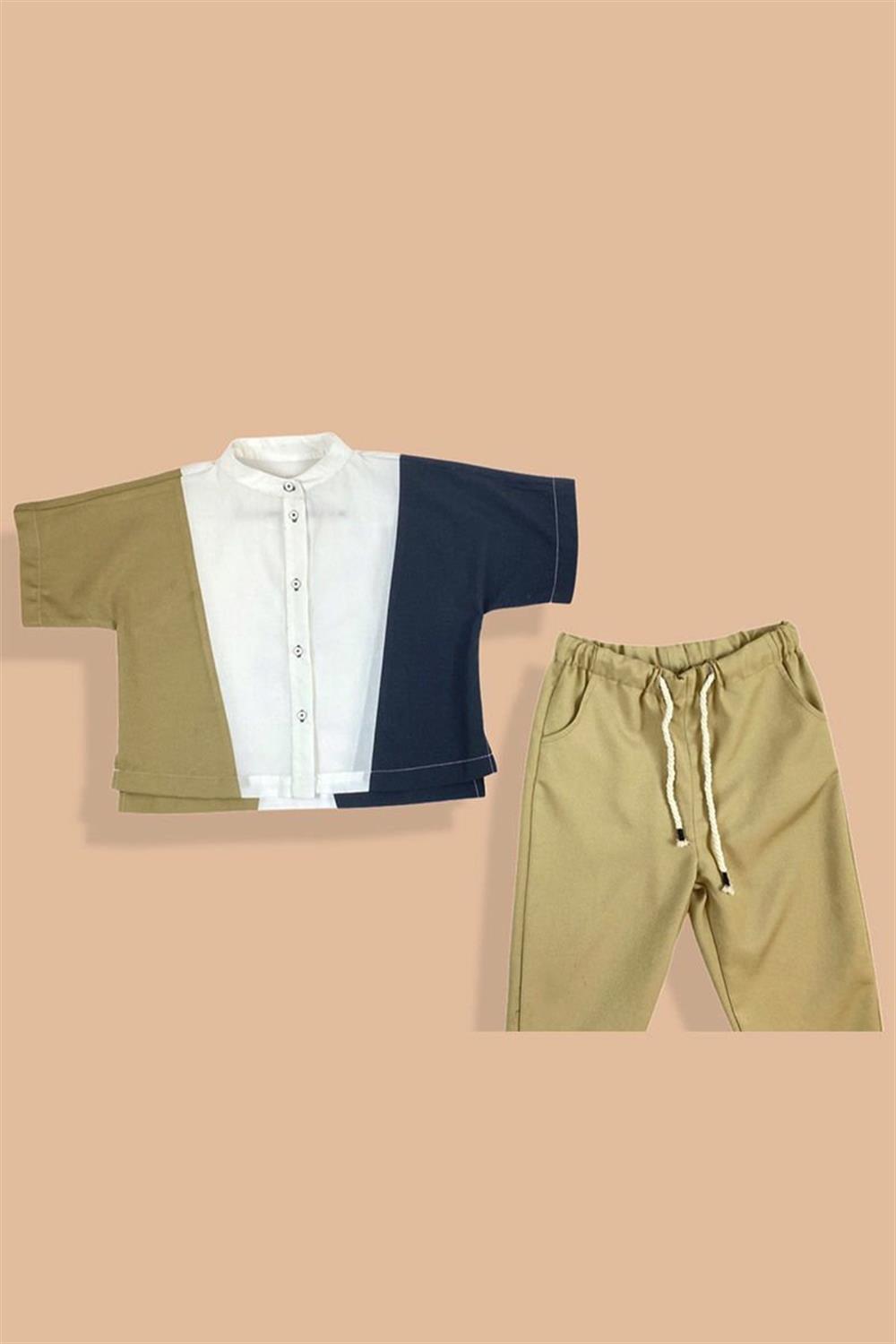 Ekru Bağcıklı Haren Gabardin Çocuk Pantolon