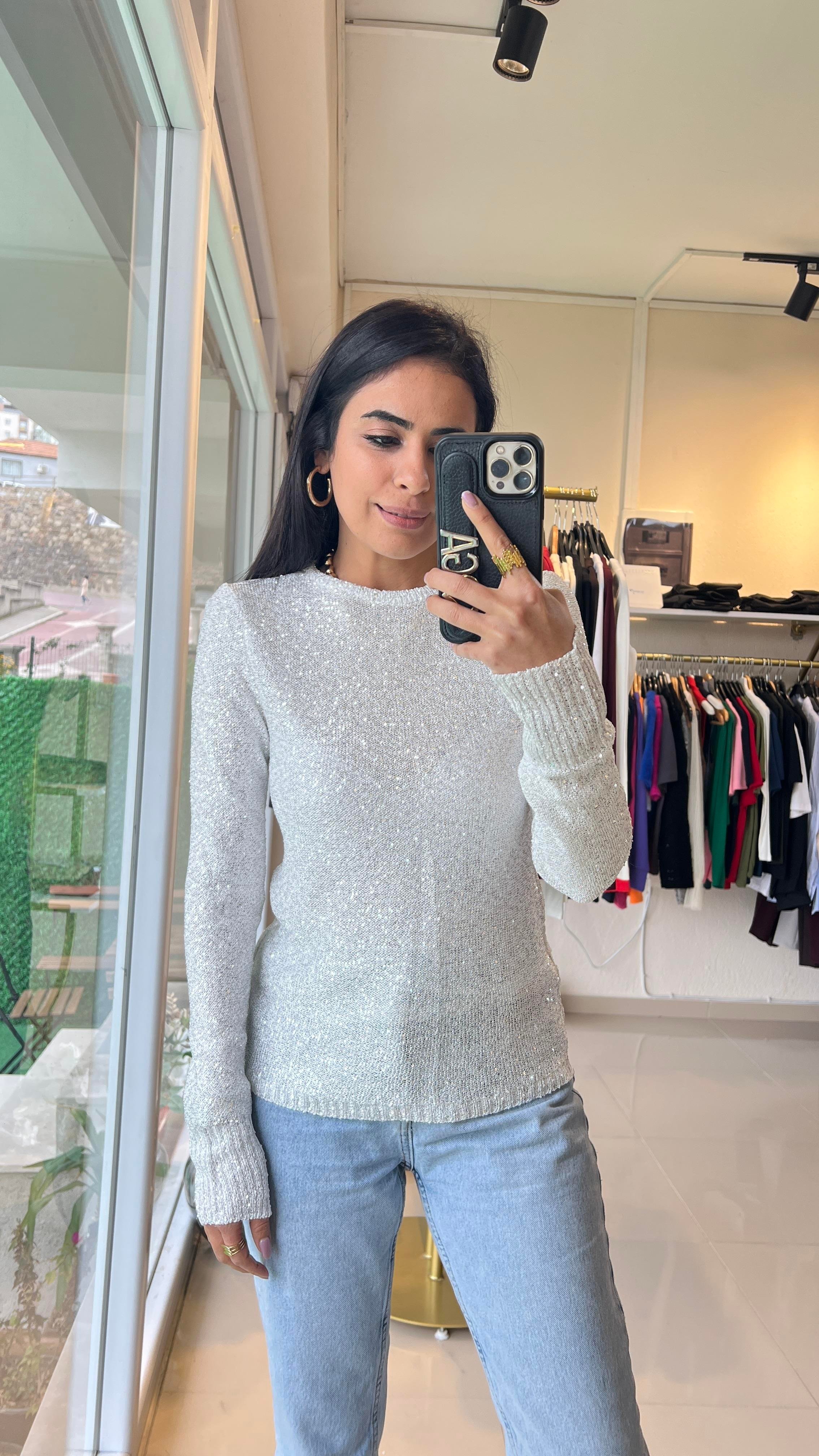 10699 PULLU ASTARLI TRİKO KAZAK BEYAZ