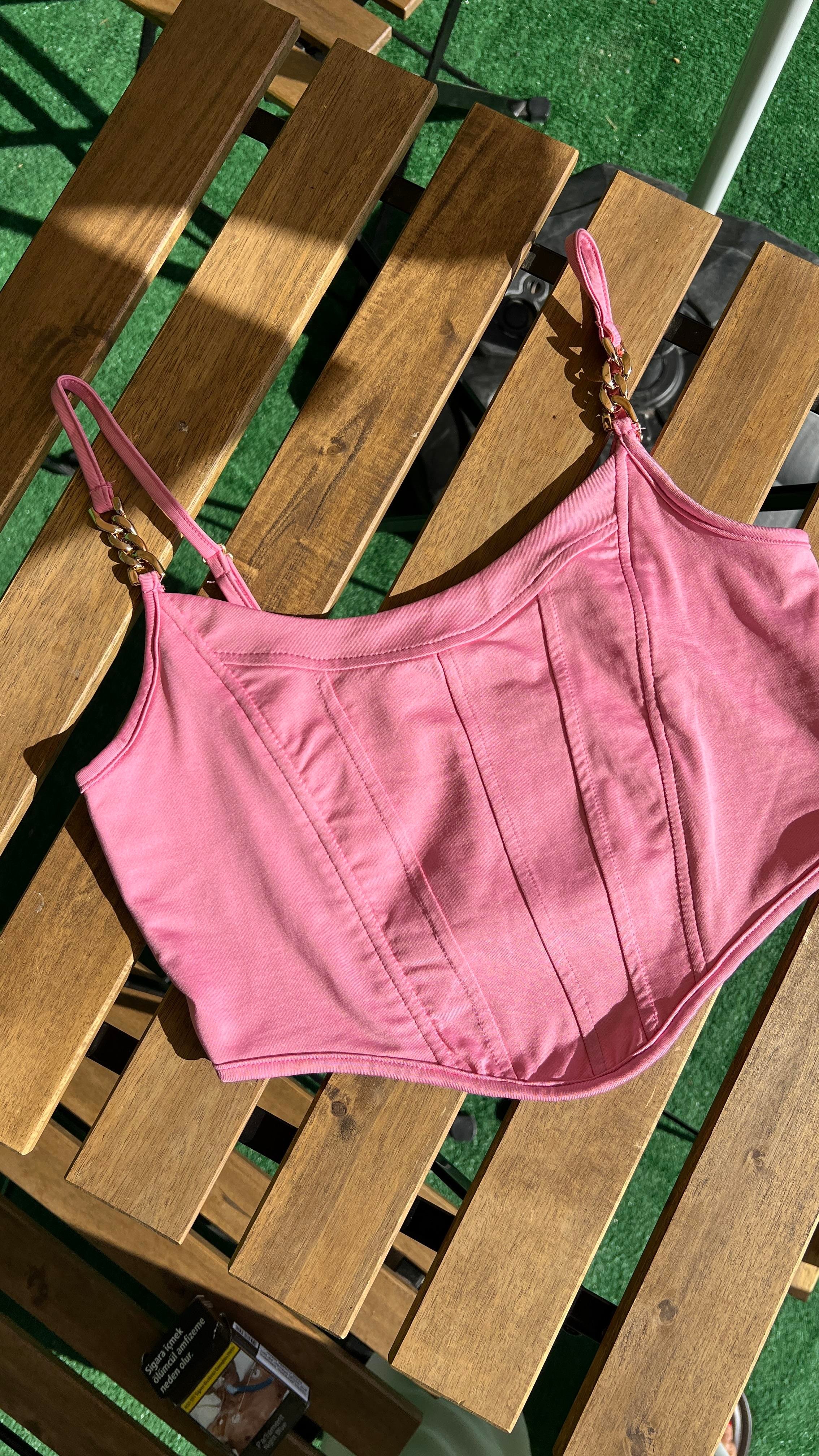 16156 ÖRME ASKILI CROP PEMBE
