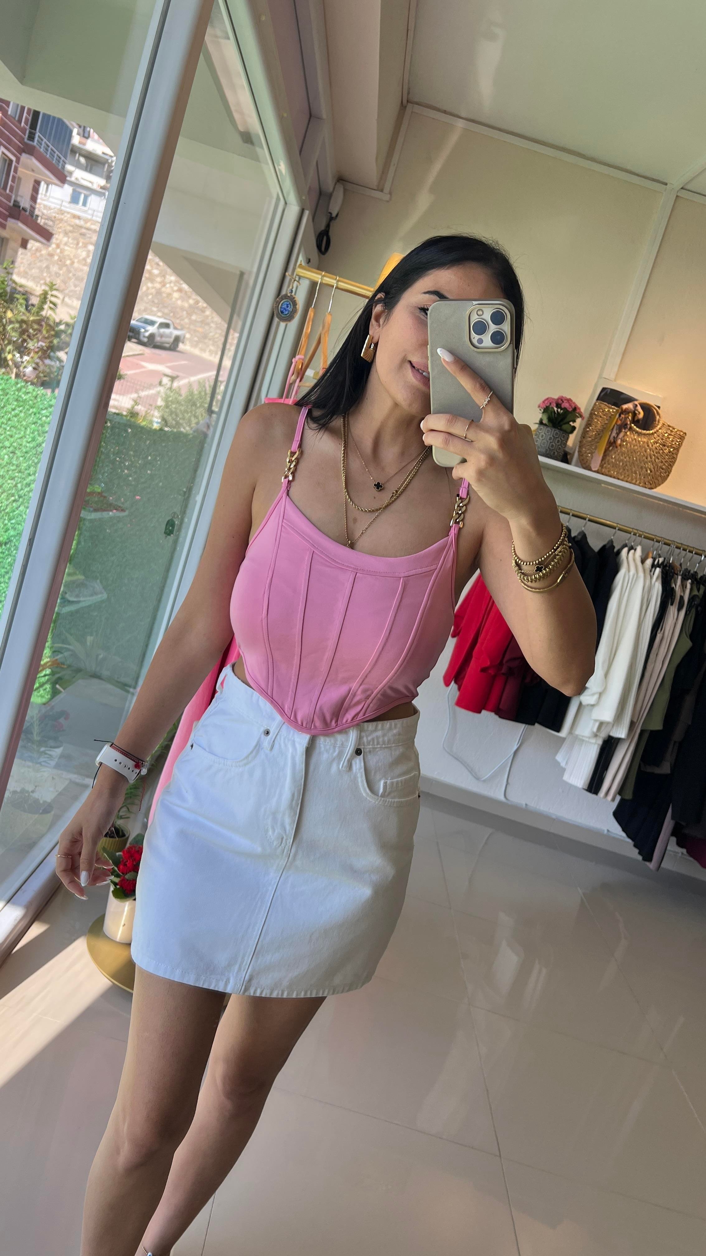 16156 ÖRME ASKILI CROP PEMBE