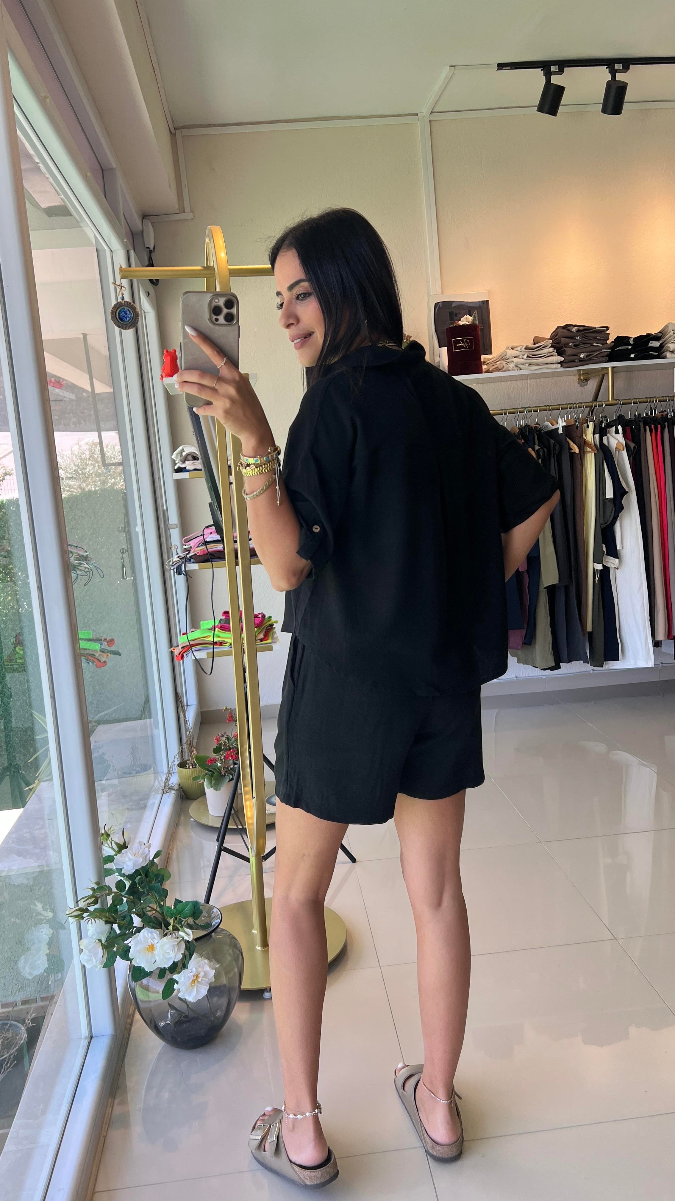 247145 KETEN ŞORTLU TAKIM SİYAH