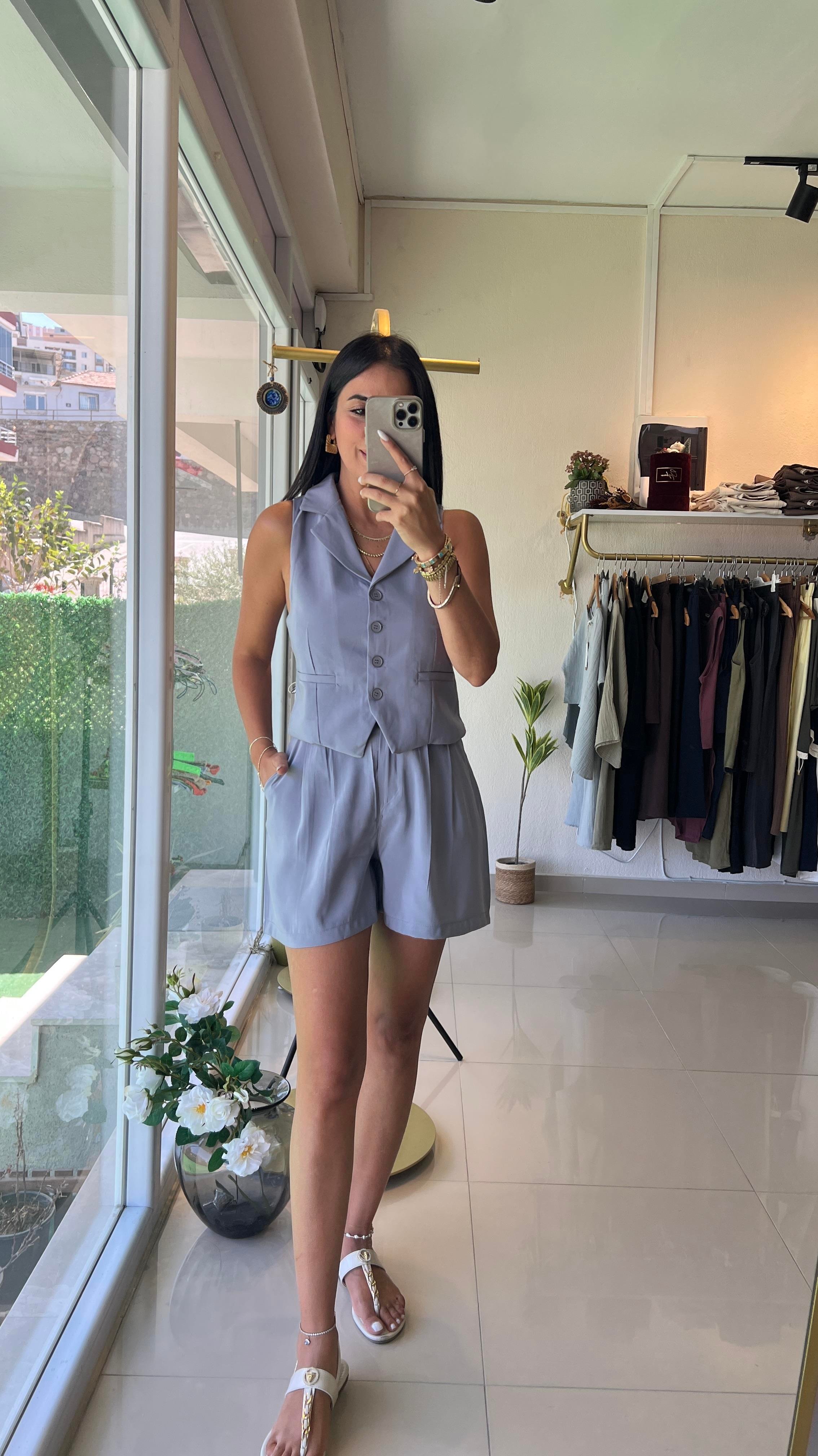 257164 ŞORT YELEK TAKIM GRİ