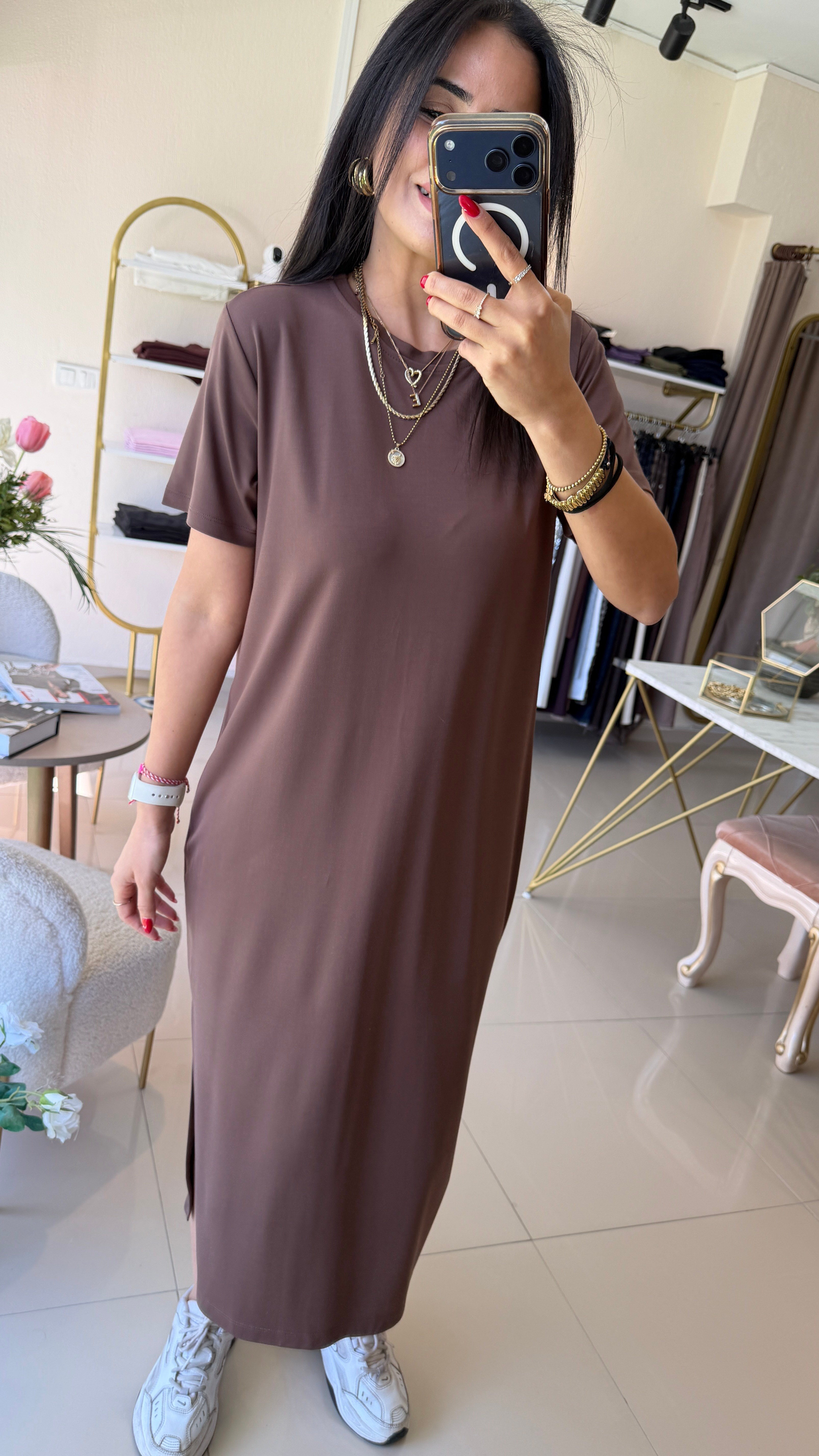 30314 KISA KOLLU MODAL BASİC ELBİSE KAHVEE