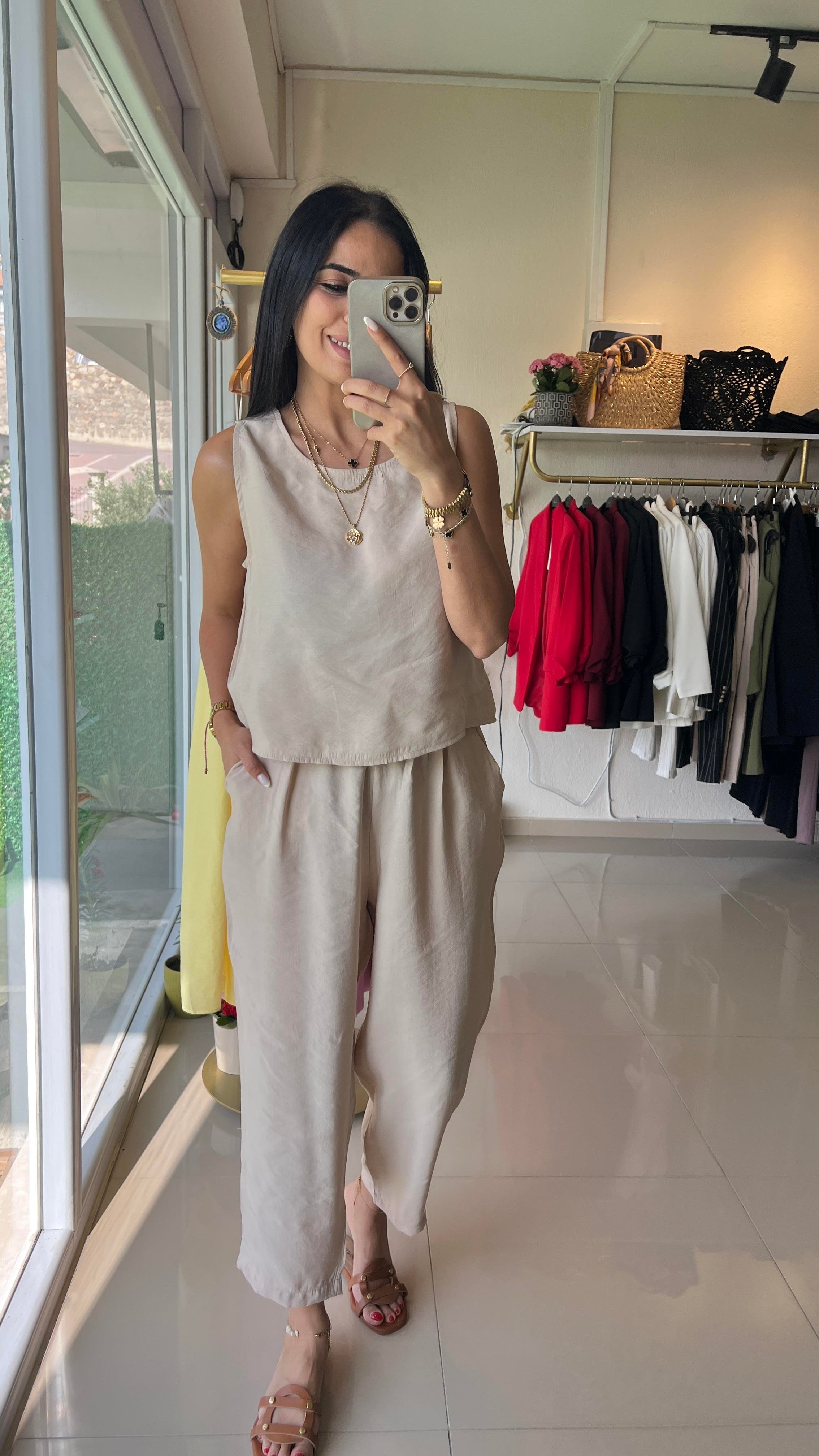 3089 Sofie Bluz Pantolon Takım Bej