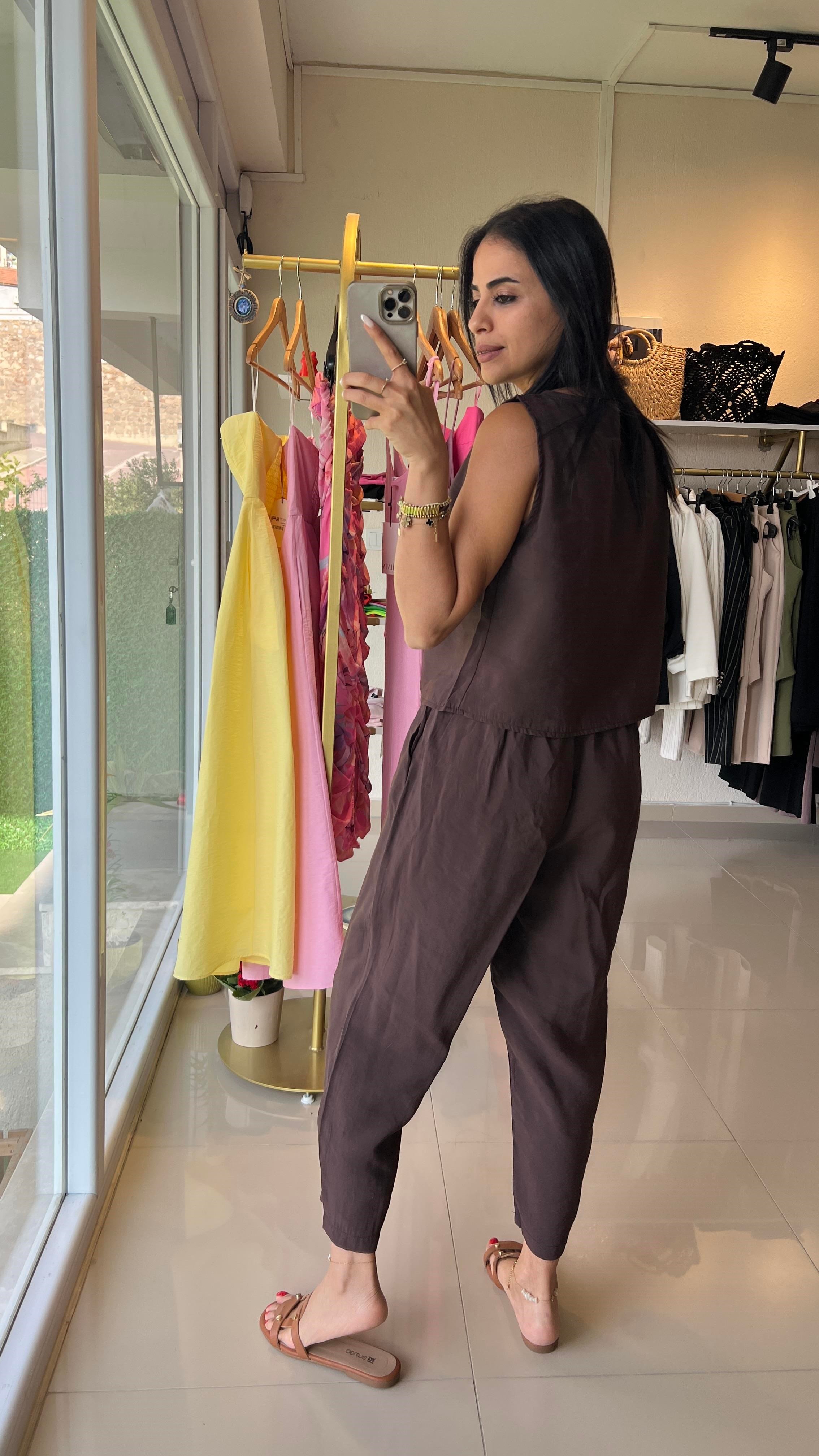 3089 Sofie Bluz Pantolon Takım Kahve