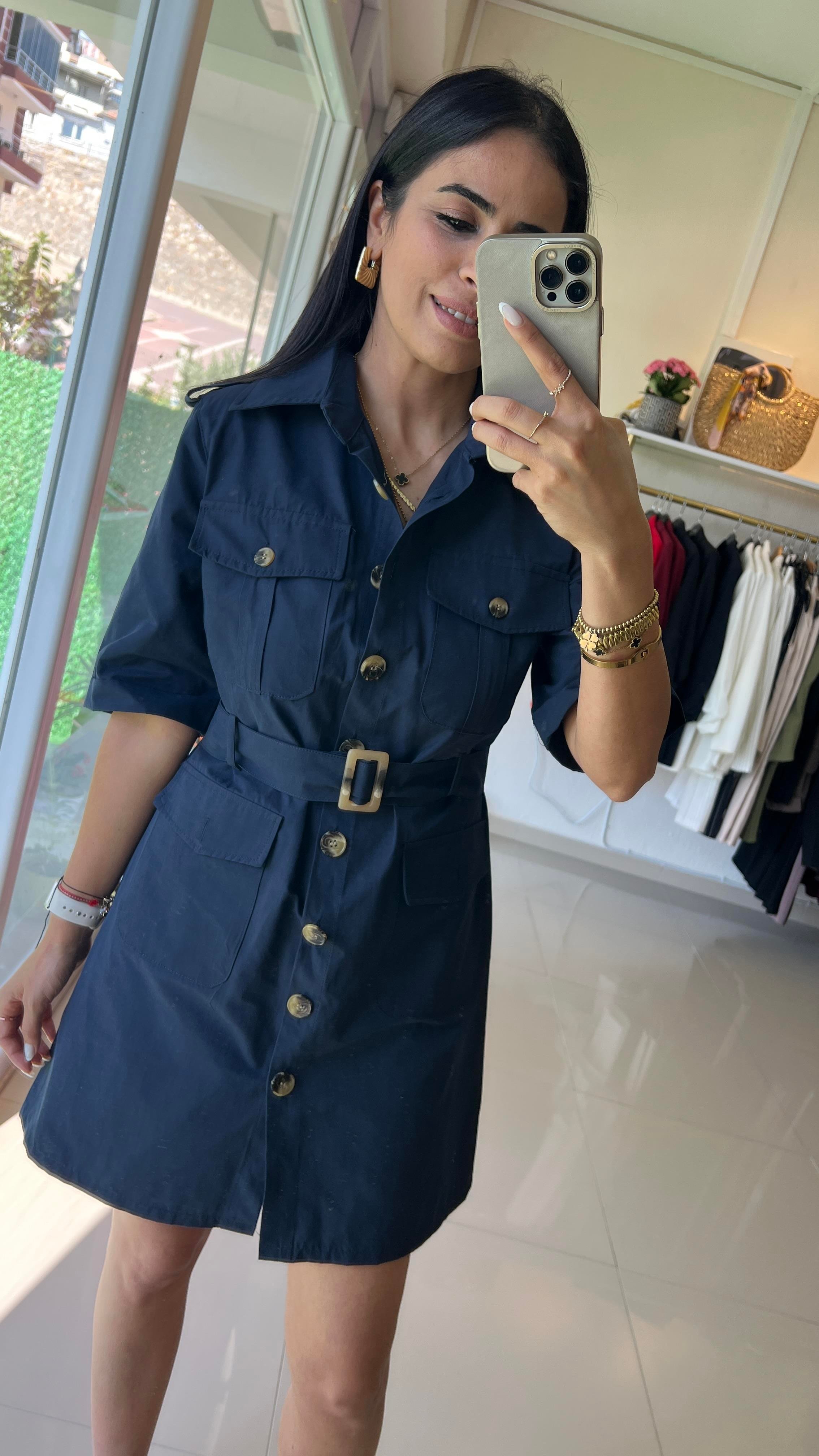 36329 DÜĞMELİ MİNİ ELBİSE LACİVERT