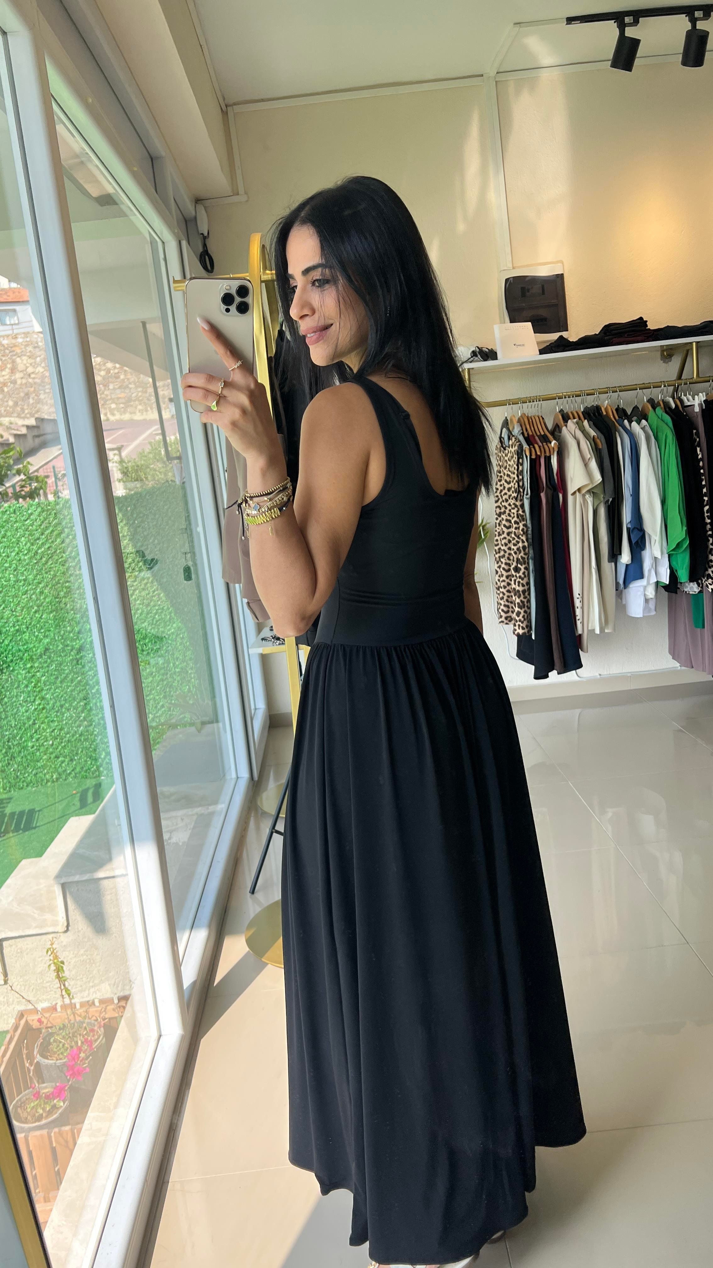 36331 KALIN ASKILI SANDY ELBİSE SİYAH