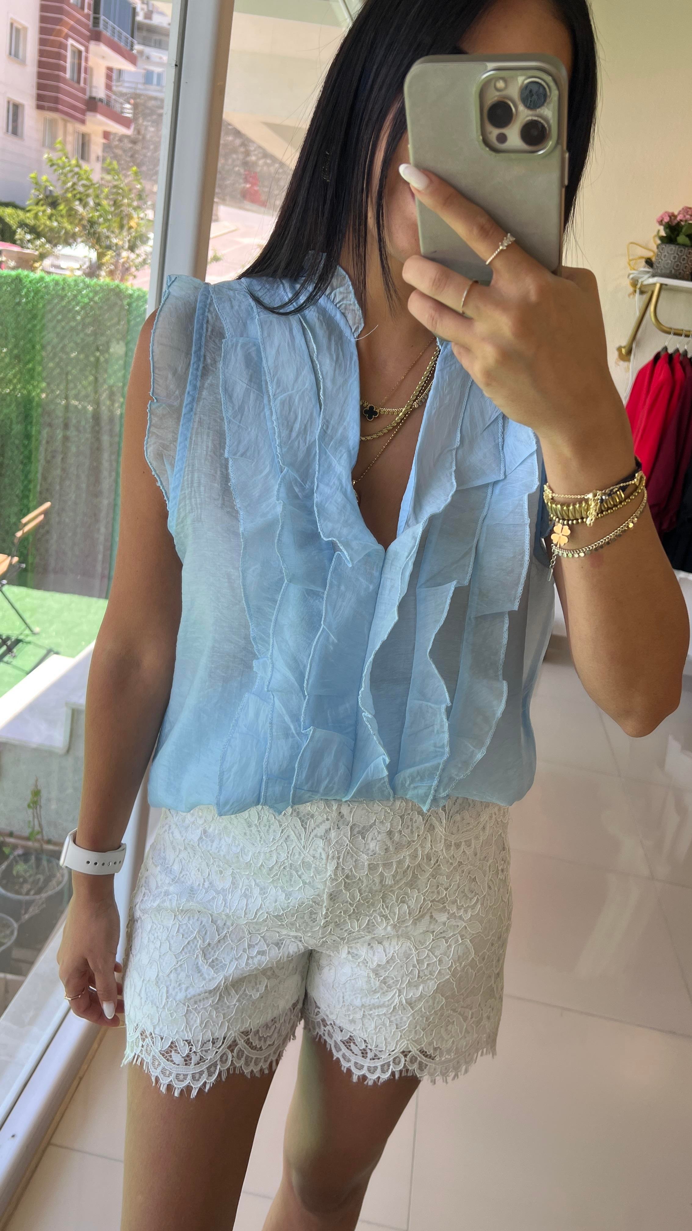 36534 ÖNÜ FIRFIRLI BLUZ MAVİ