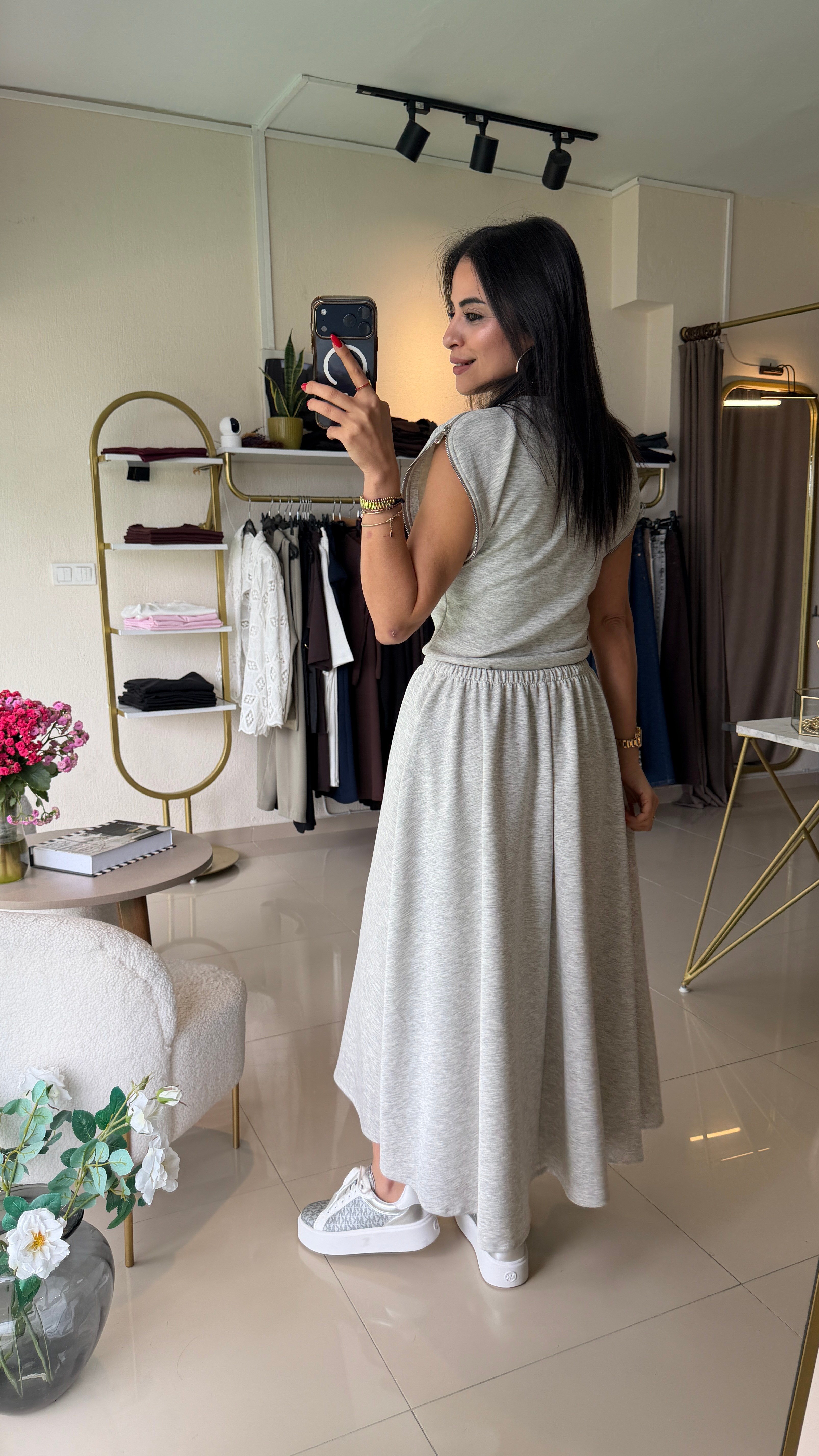 37269 Orjinal Model , Fermuar Detaylı , Etekli , Modal Takım Gri