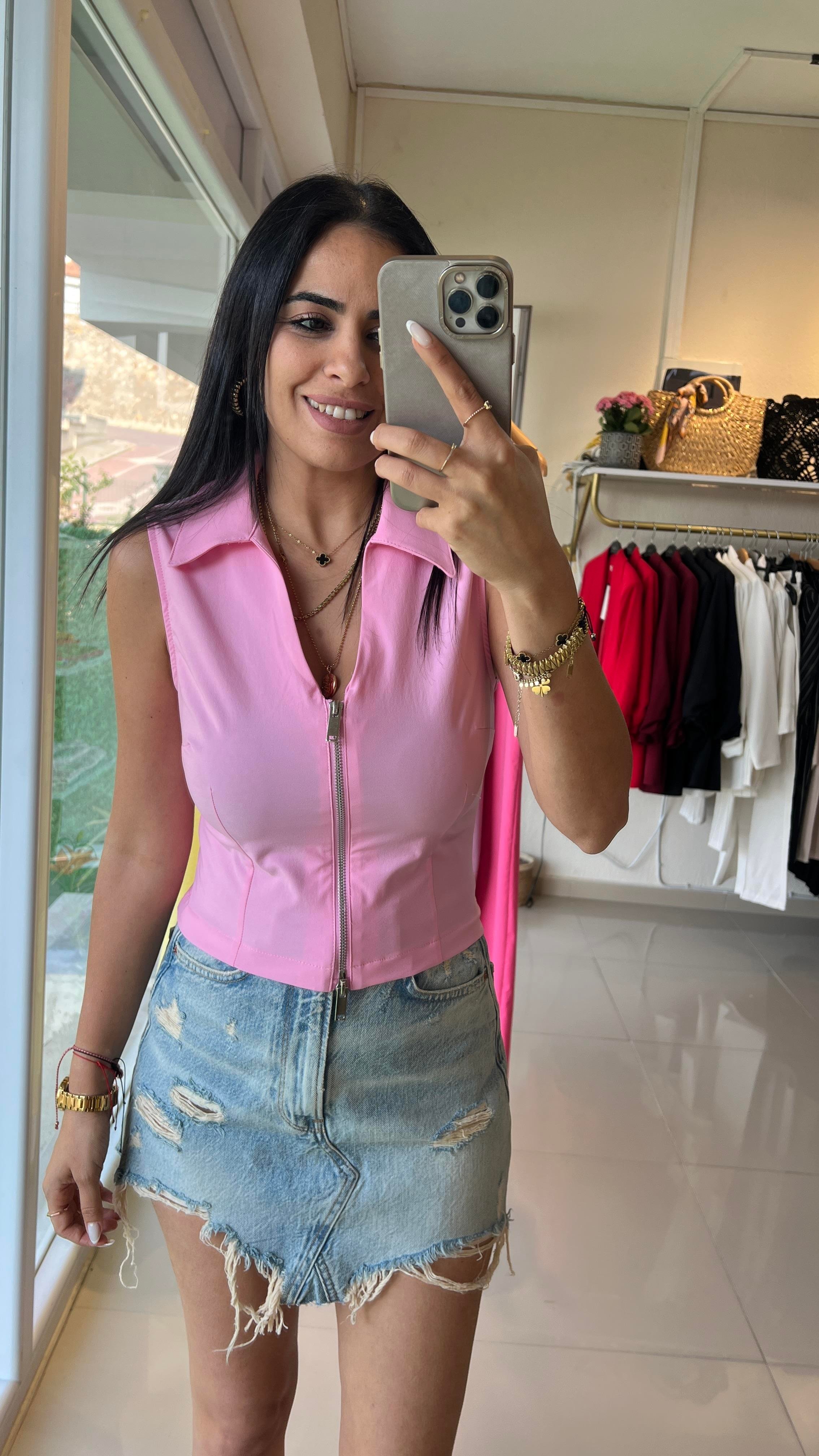588 FERMUAR DETAYLI BLUZ PEMBE