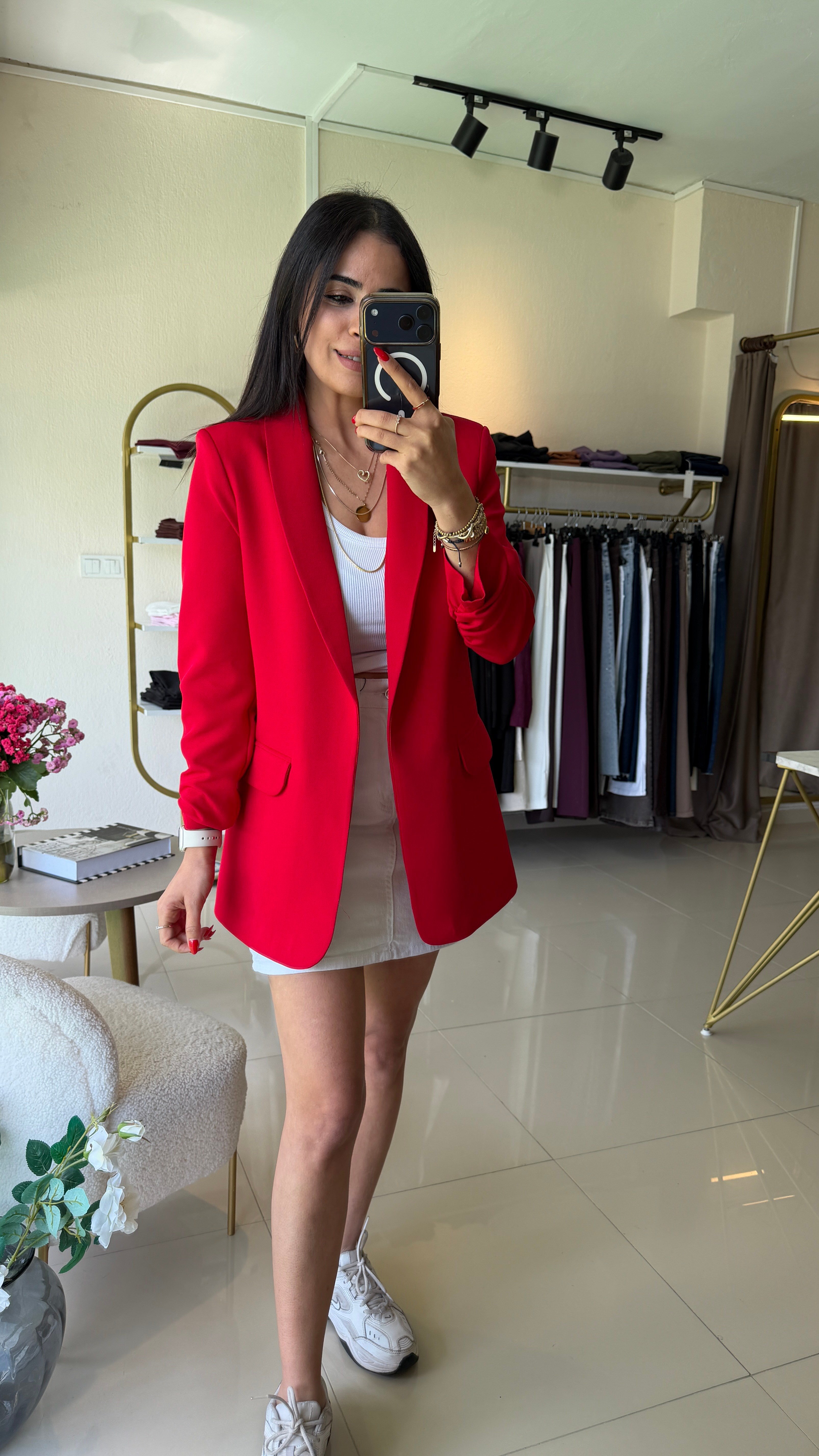 777 KOLU BÜZGÜ DETAY BLAZER KIRMIZI 