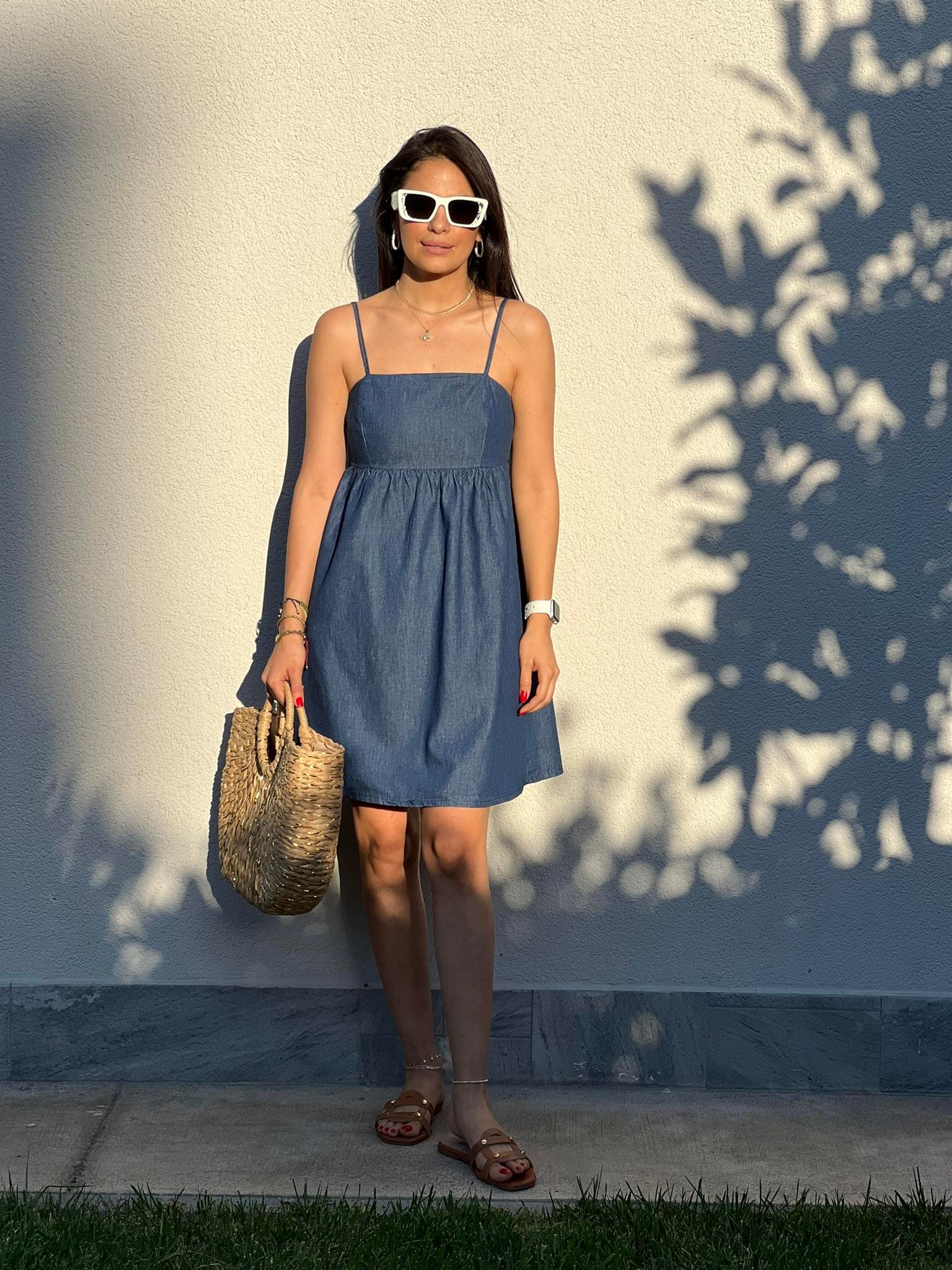 90545 Askılı Mini Elbise-Mavi