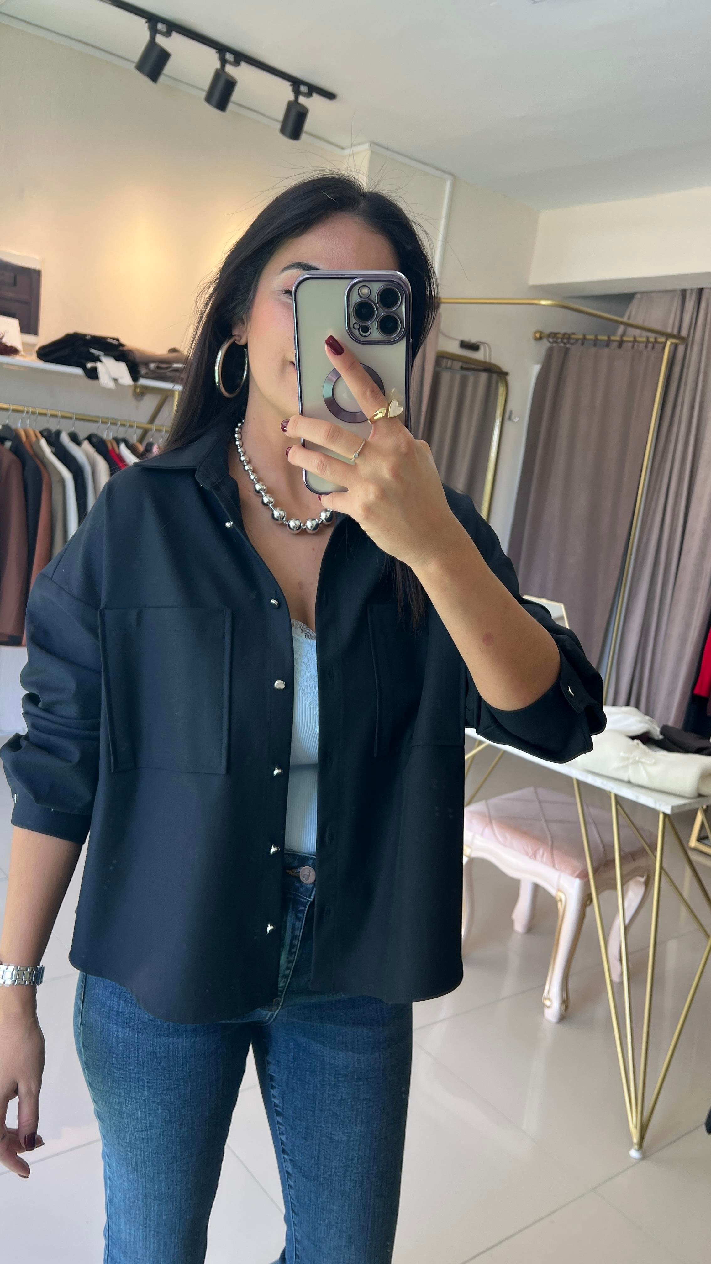 Dilvin Oversize Gömlek Ceket-Lacivert 50522