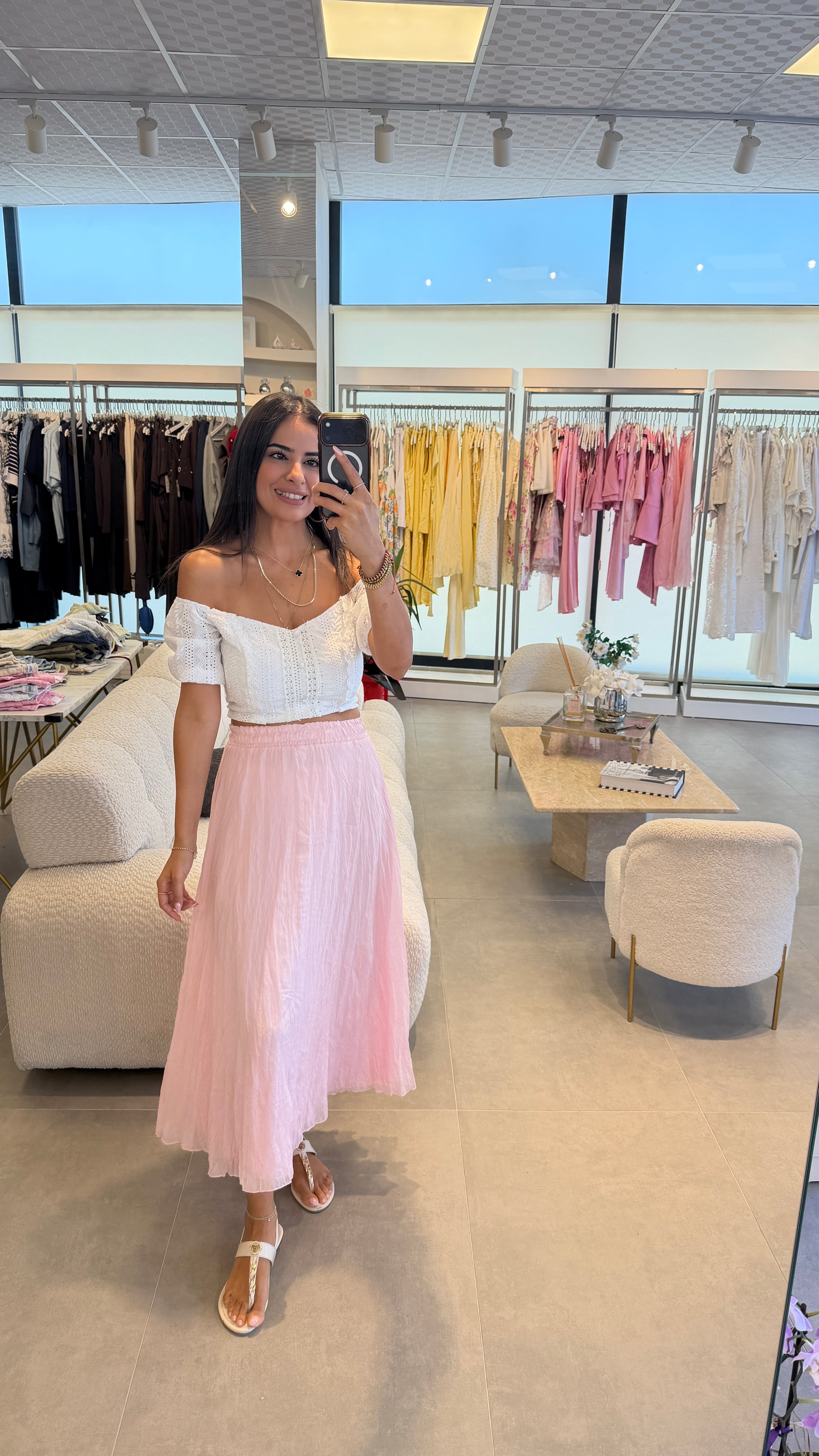 İÇİ ASTARLI KRAŞLI ETEK PEMBE