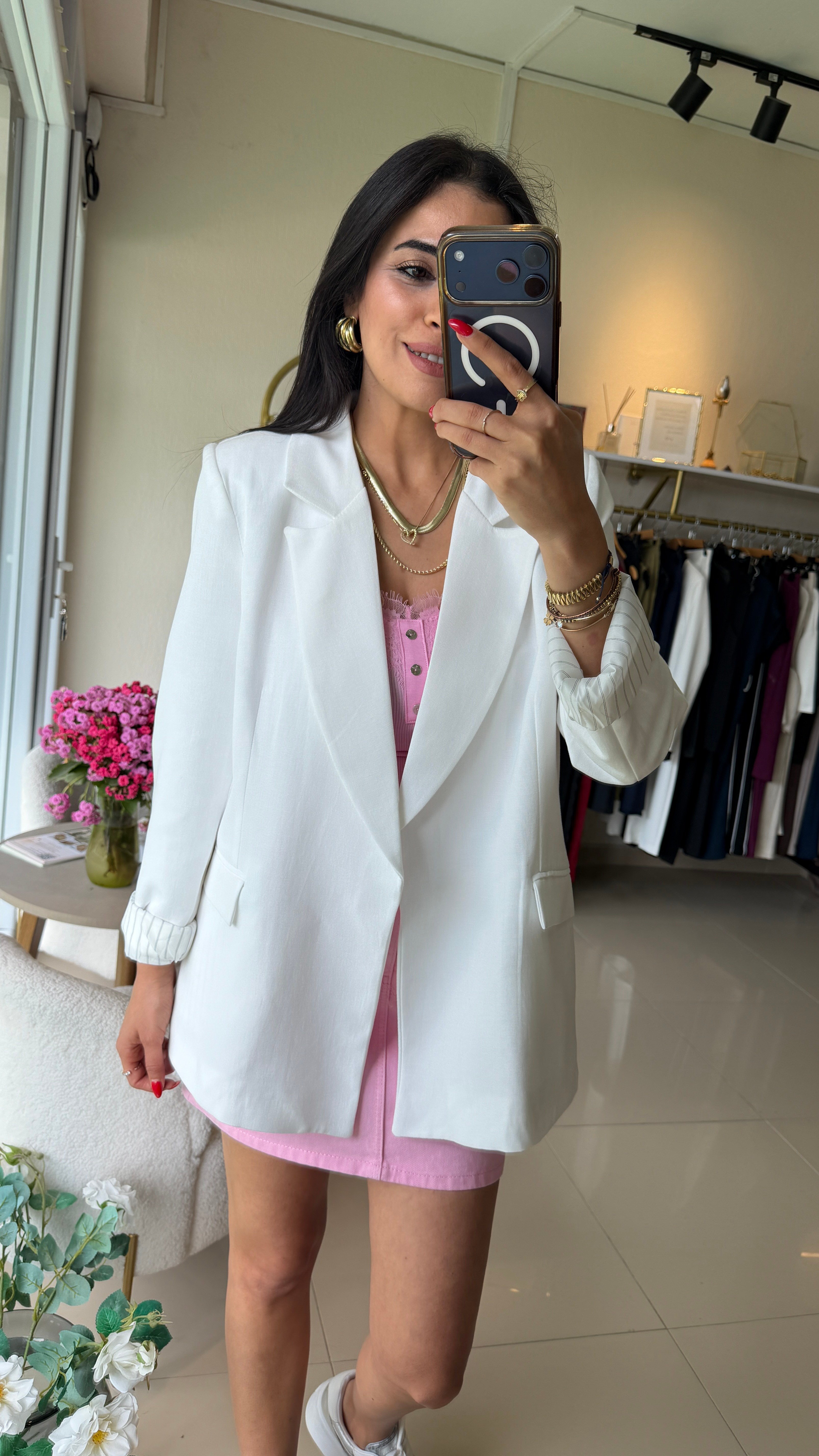 KETEN ASTARLI BLAZER CEKET BEYAZ